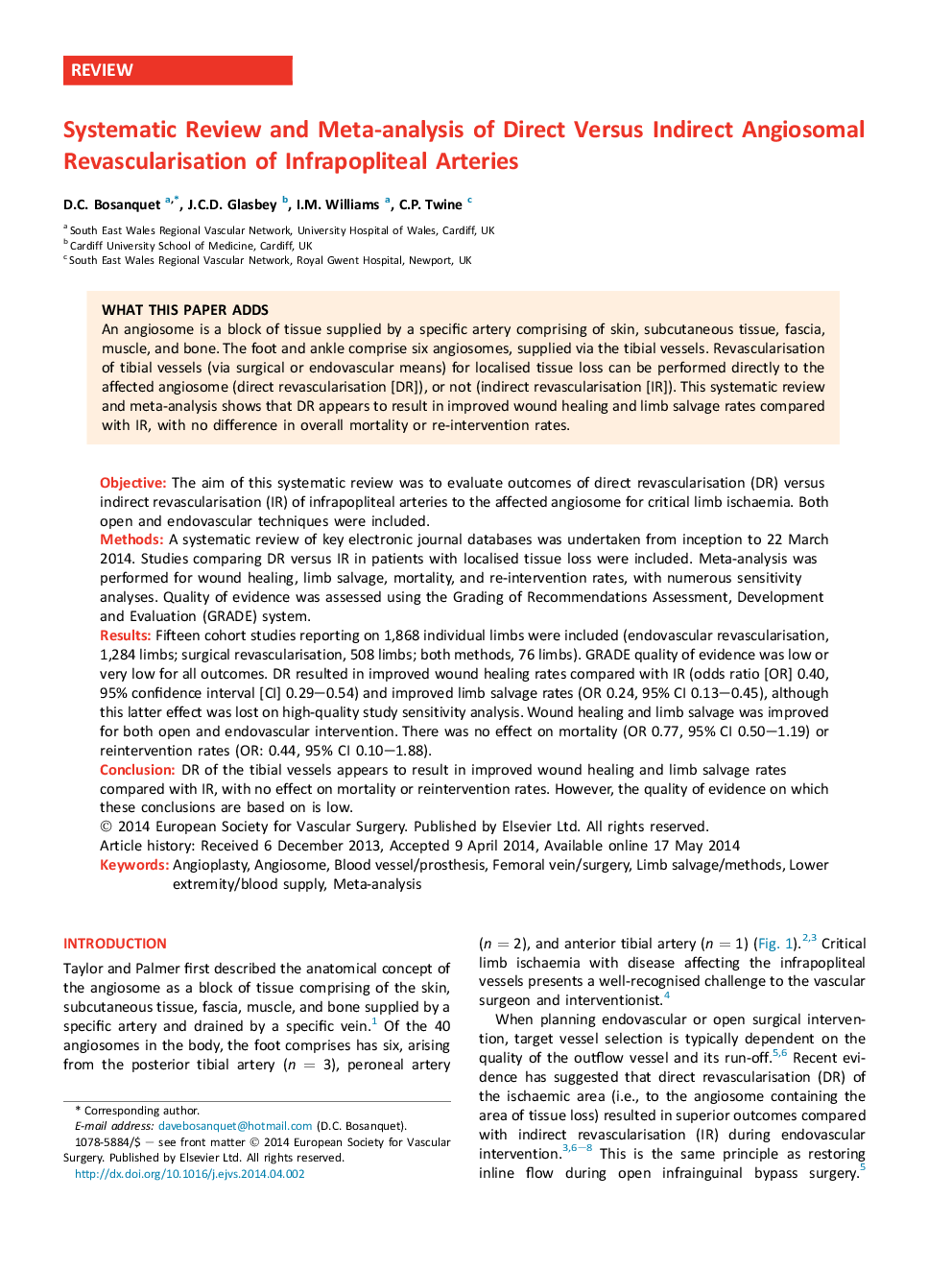 Systematic Review and Meta-analysis of Direct Versus Indirect Angiosomal Revascularisation of Infrapopliteal Arteries