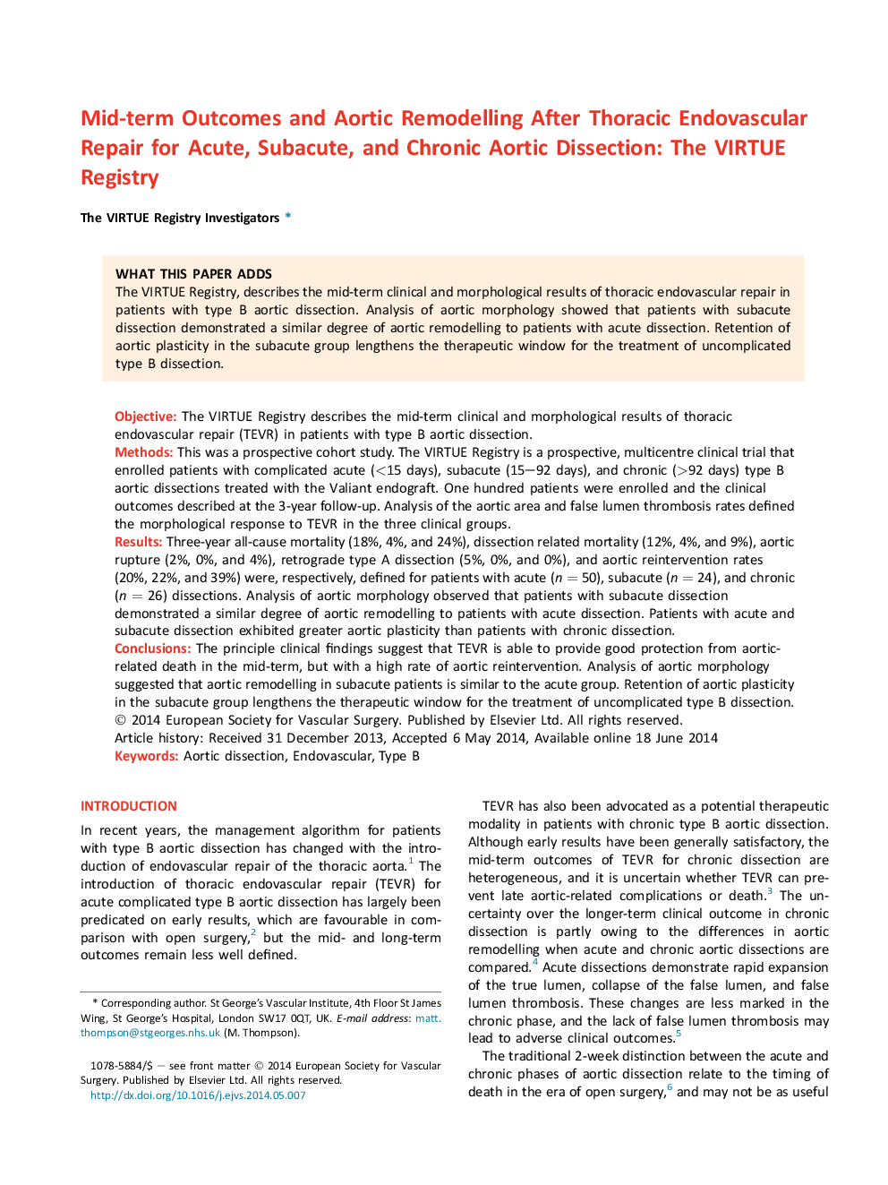 Mid-term Outcomes and Aortic Remodelling After Thoracic Endovascular Repair for Acute, Subacute, and Chronic Aortic Dissection: The VIRTUE Registry