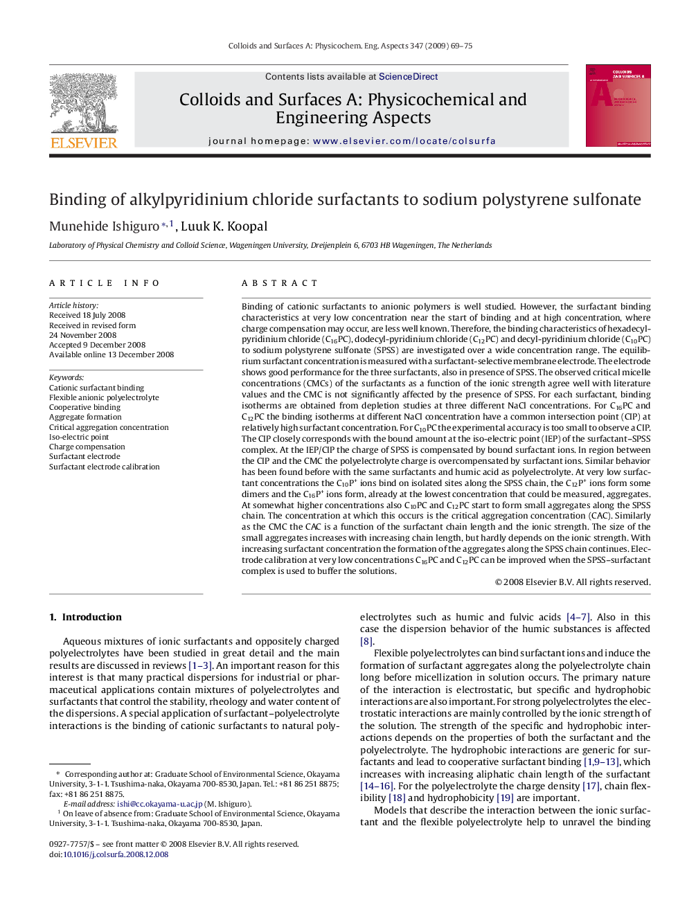 Binding of alkylpyridinium chloride surfactants to sodium polystyrene sulfonate