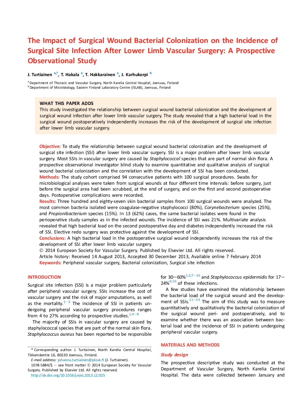 The Impact of Surgical Wound Bacterial Colonization on the Incidence of Surgical Site Infection After Lower Limb Vascular Surgery: A Prospective Observational Study