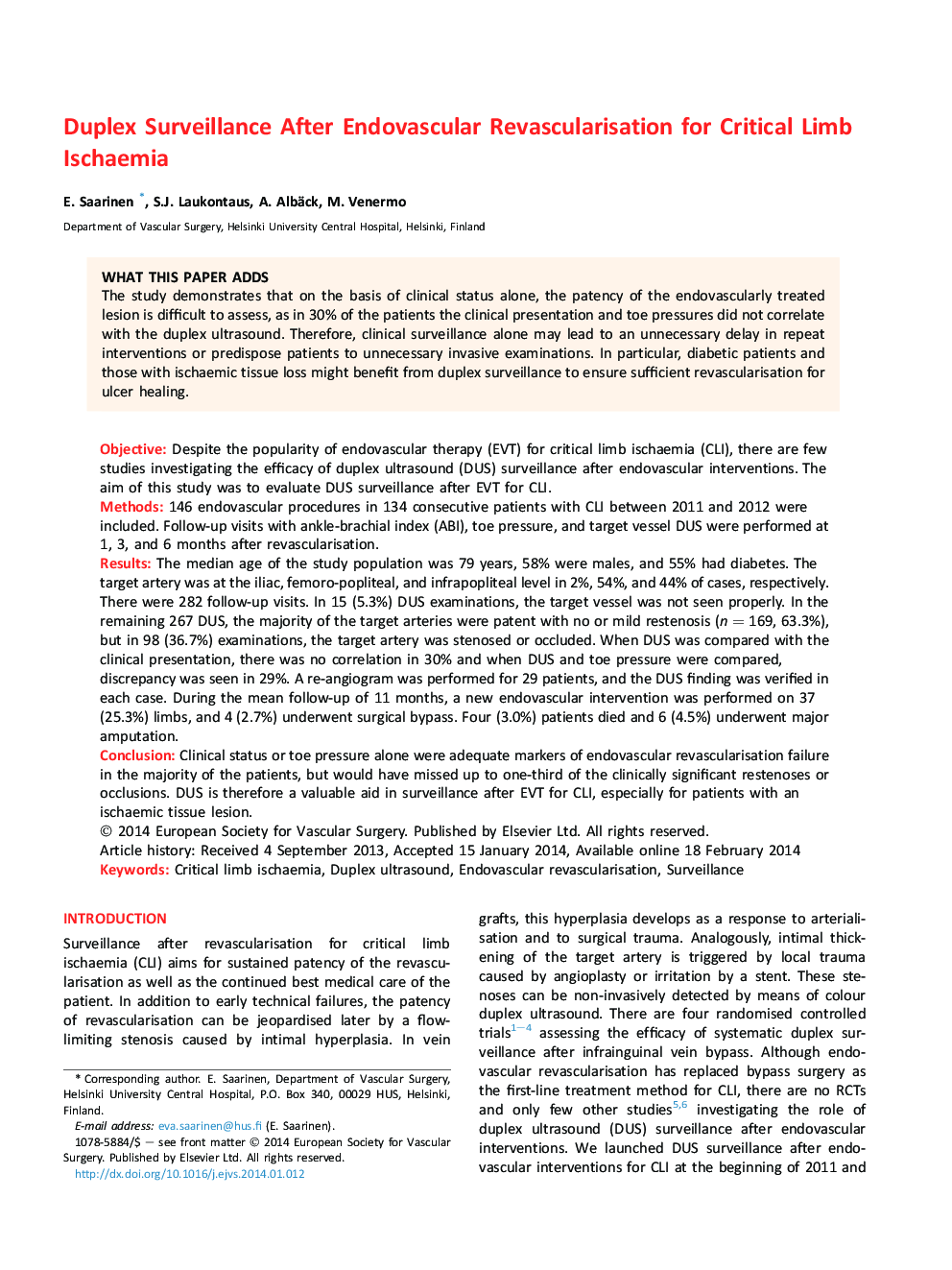 Duplex Surveillance After Endovascular Revascularisation for Critical Limb Ischaemia