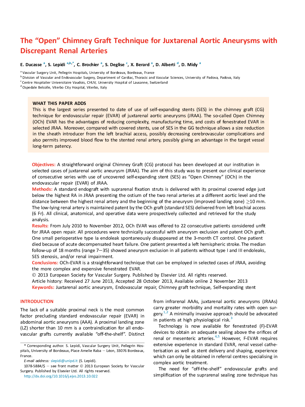 The “Open” Chimney Graft Technique for Juxtarenal Aortic Aneurysms with Discrepant Renal Arteries