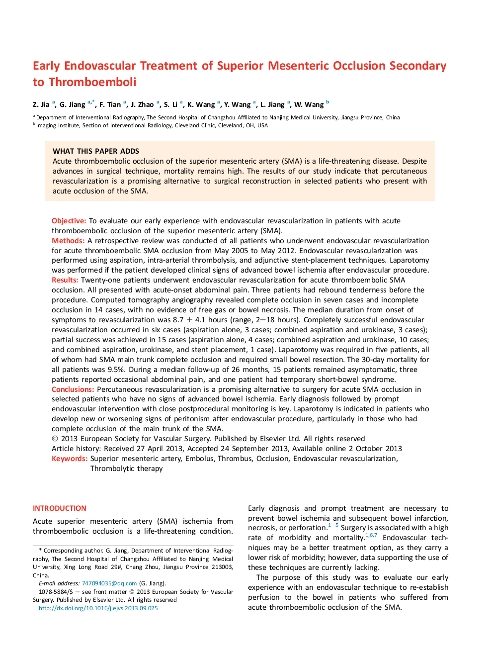 درمان آندواسکولاری درازمدت از عود مجدد مسجد سلیاک در ثانویه به ترومبوآمبولی 