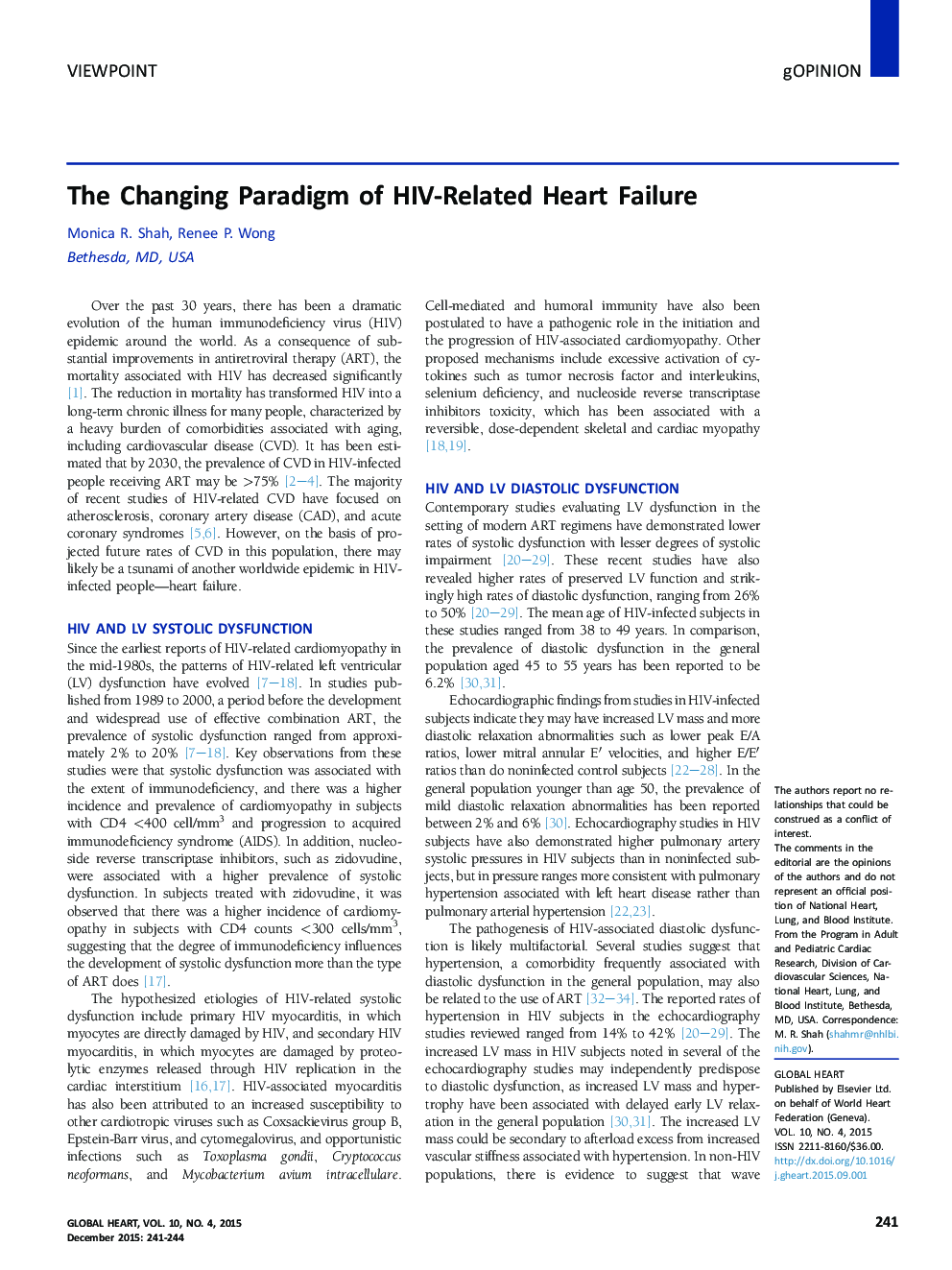 The Changing Paradigm of HIV-Related Heart Failure