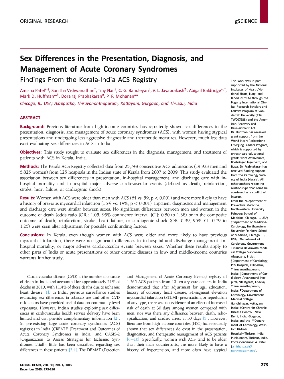 Sex Differences in the Presentation, Diagnosis, and Management of Acute Coronary Syndromes: Findings From the Kerala-India ACS Registry