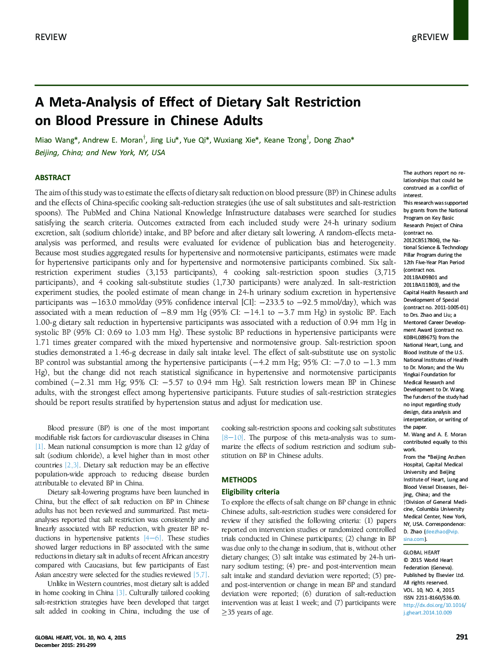 A Meta-Analysis of Effect of Dietary Salt Restriction on Blood Pressure in Chinese Adults