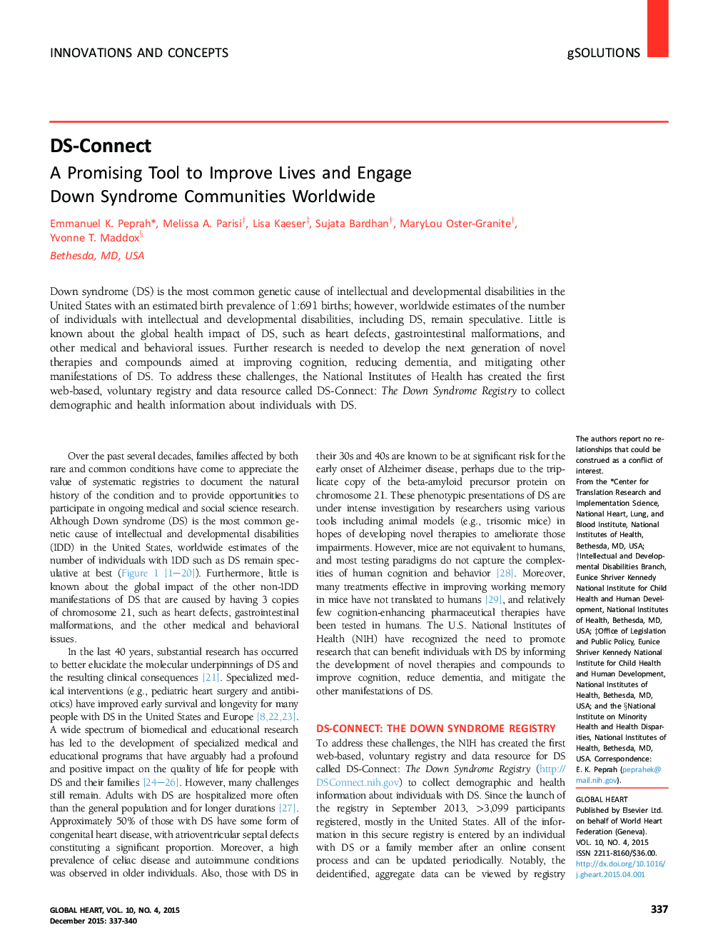 DS-Connect: A Promising Tool to Improve Lives and Engage Down Syndrome Communities Worldwide