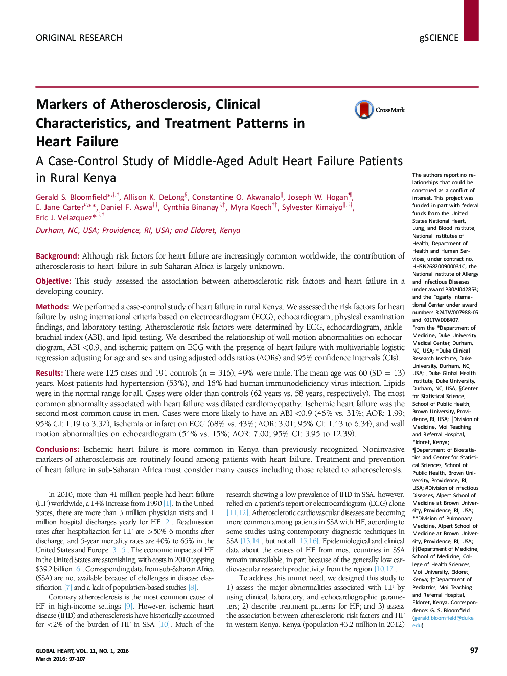 Markers of Atherosclerosis, Clinical Characteristics, and Treatment Patterns in Heart Failure: A Case-Control Study of Middle-Aged Adult Heart Failure Patients in Rural Kenya