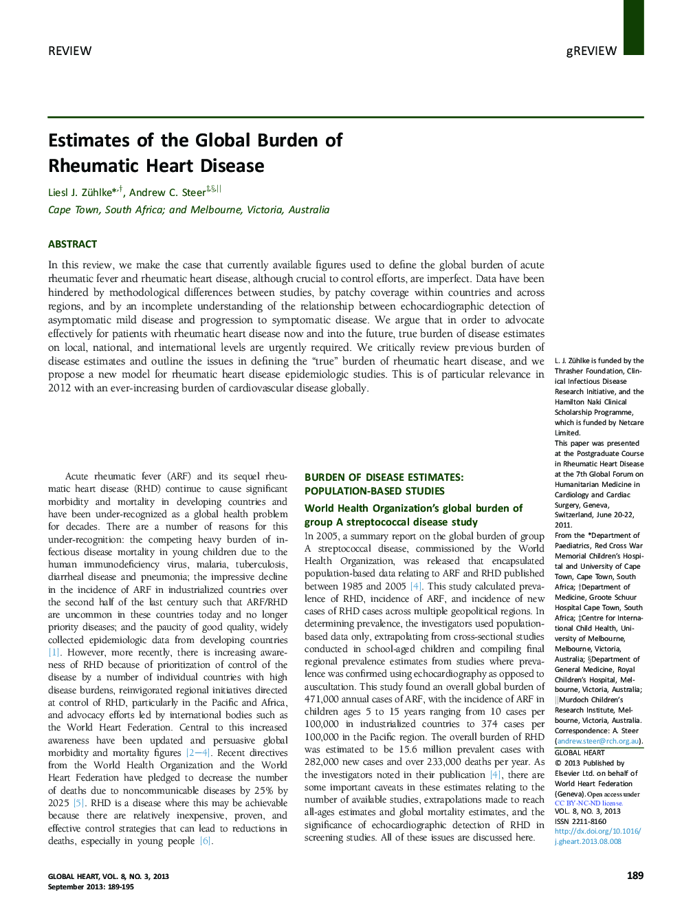 Estimates of the Global Burden of Rheumatic Heart Disease