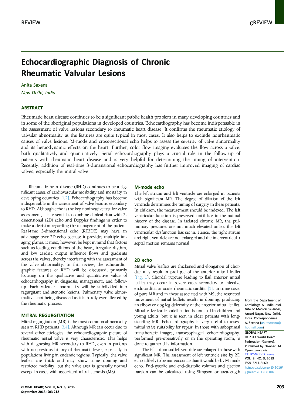 Echocardiographic Diagnosis of Chronic Rheumatic Valvular Lesions