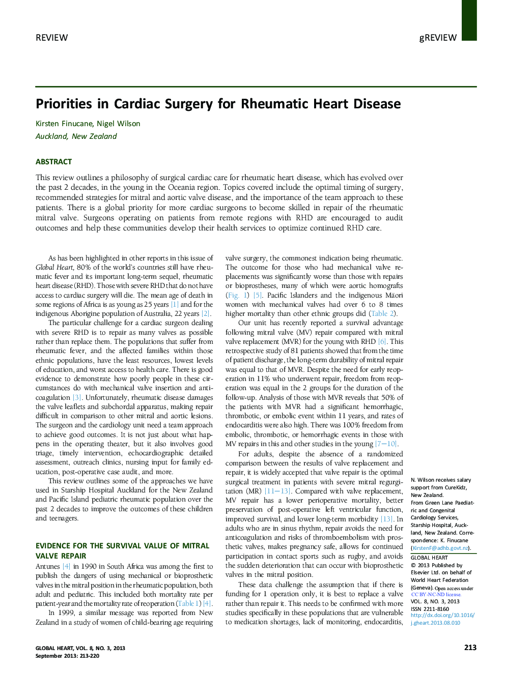 Priorities in Cardiac Surgery for Rheumatic Heart Disease