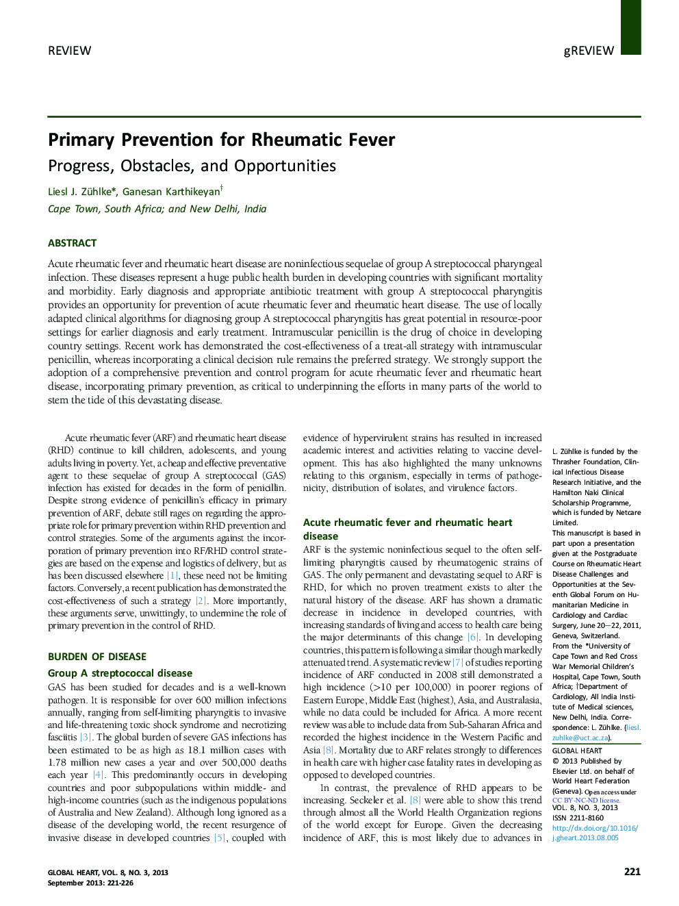 Primary Prevention for Rheumatic Fever: Progress, Obstacles, and Opportunities