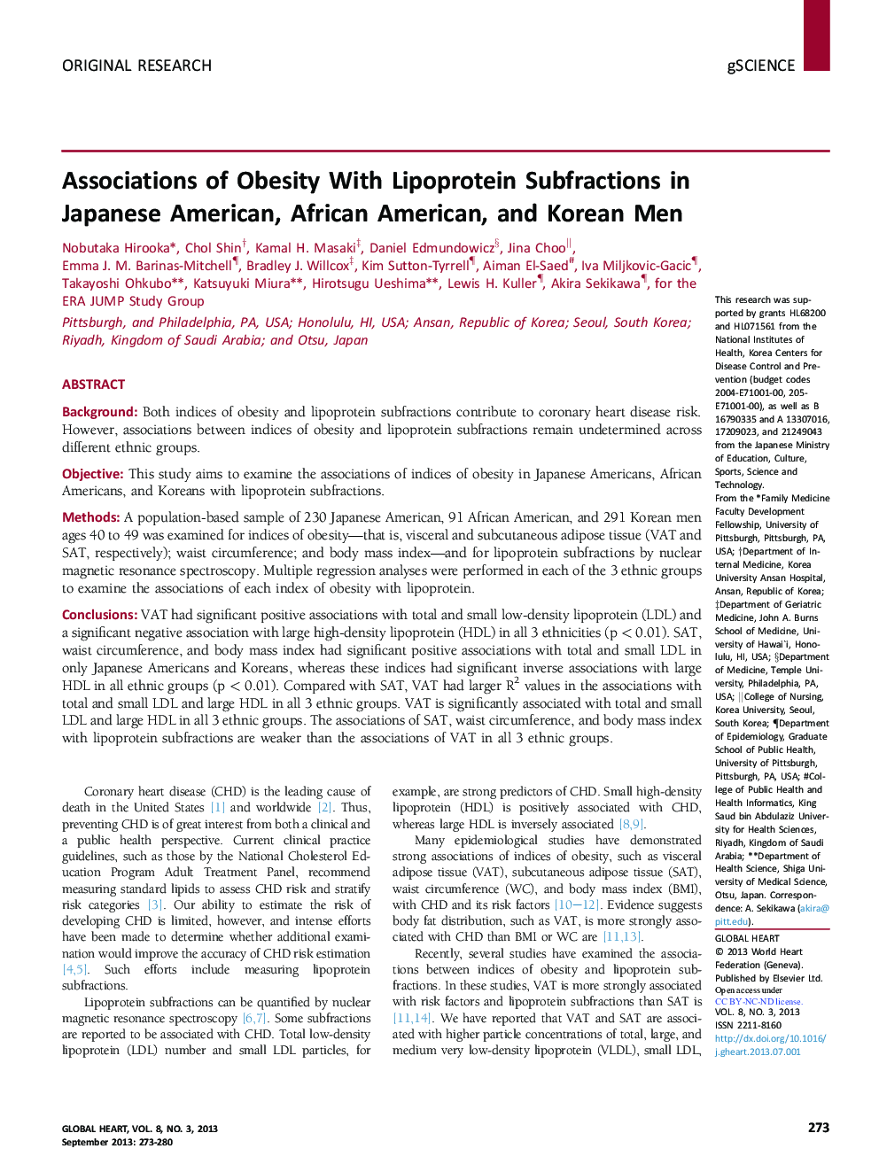 Associations of Obesity With Lipoprotein Subfractions in Japanese American, African American, and Korean Men