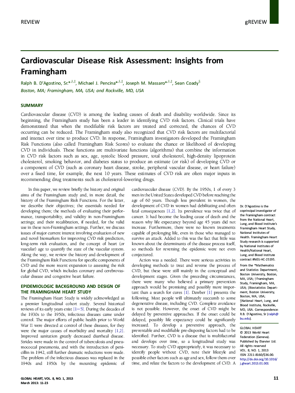 Cardiovascular Disease Risk Assessment: Insights from Framingham