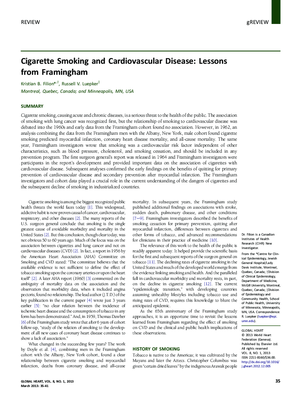 Cigarette Smoking and Cardiovascular Disease: Lessons from Framingham