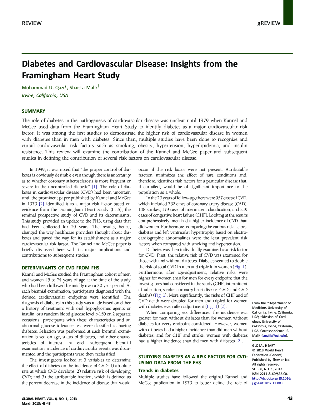 Diabetes and Cardiovascular Disease: Insights from the Framingham Heart Study