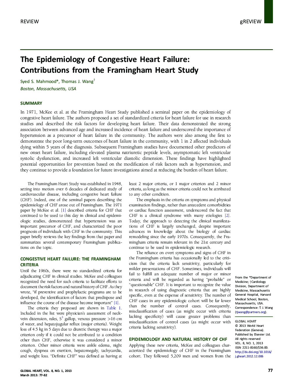 The Epidemiology of Congestive Heart Failure: Contributions from the Framingham Heart Study