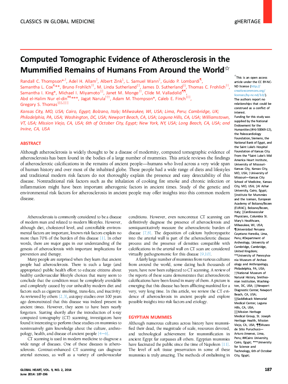 Computed Tomographic Evidence of Atherosclerosis in the Mummified Remains of Humans From Around the World