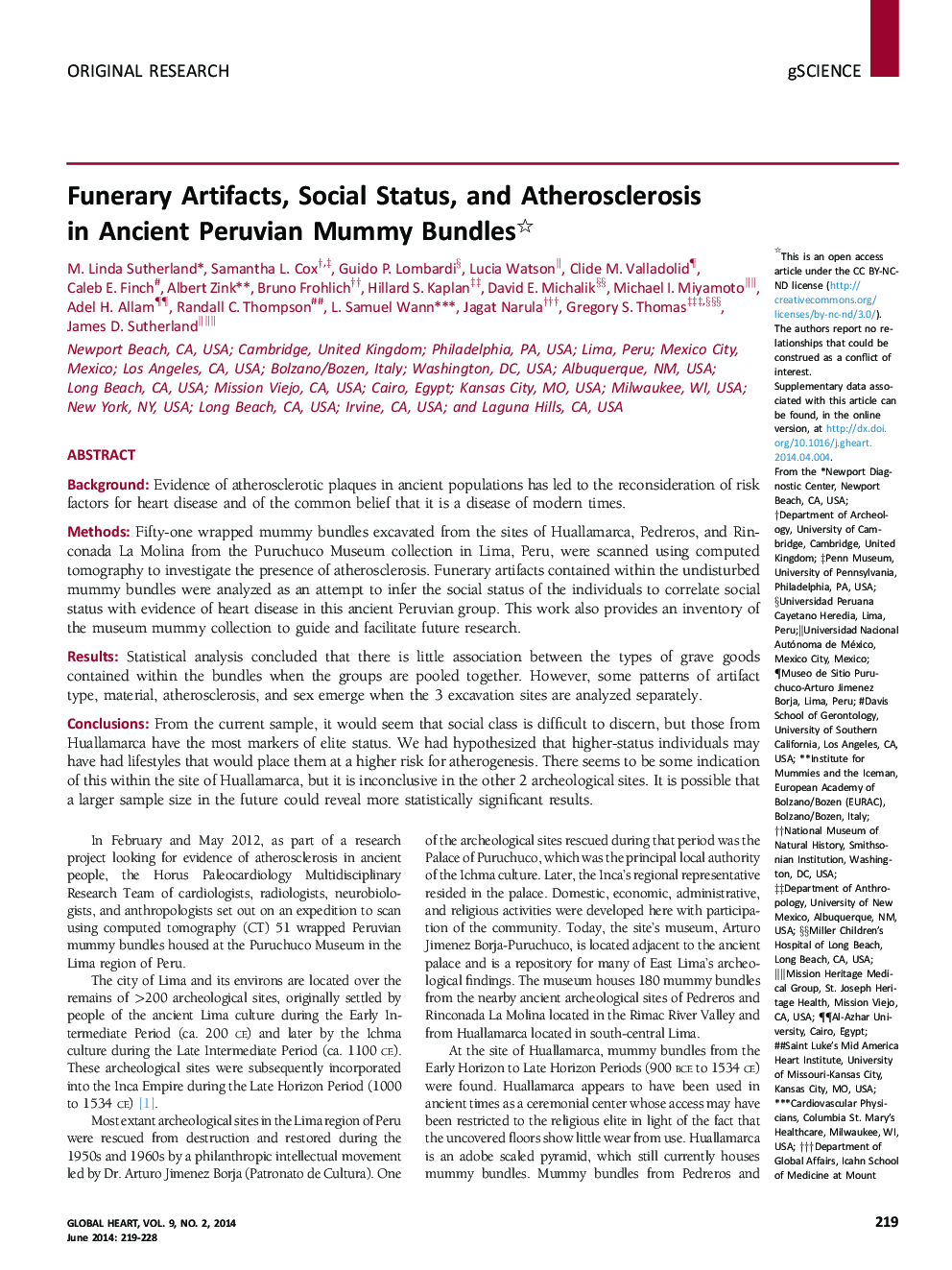 Funerary Artifacts, Social Status, and Atherosclerosis in Ancient Peruvian Mummy Bundles