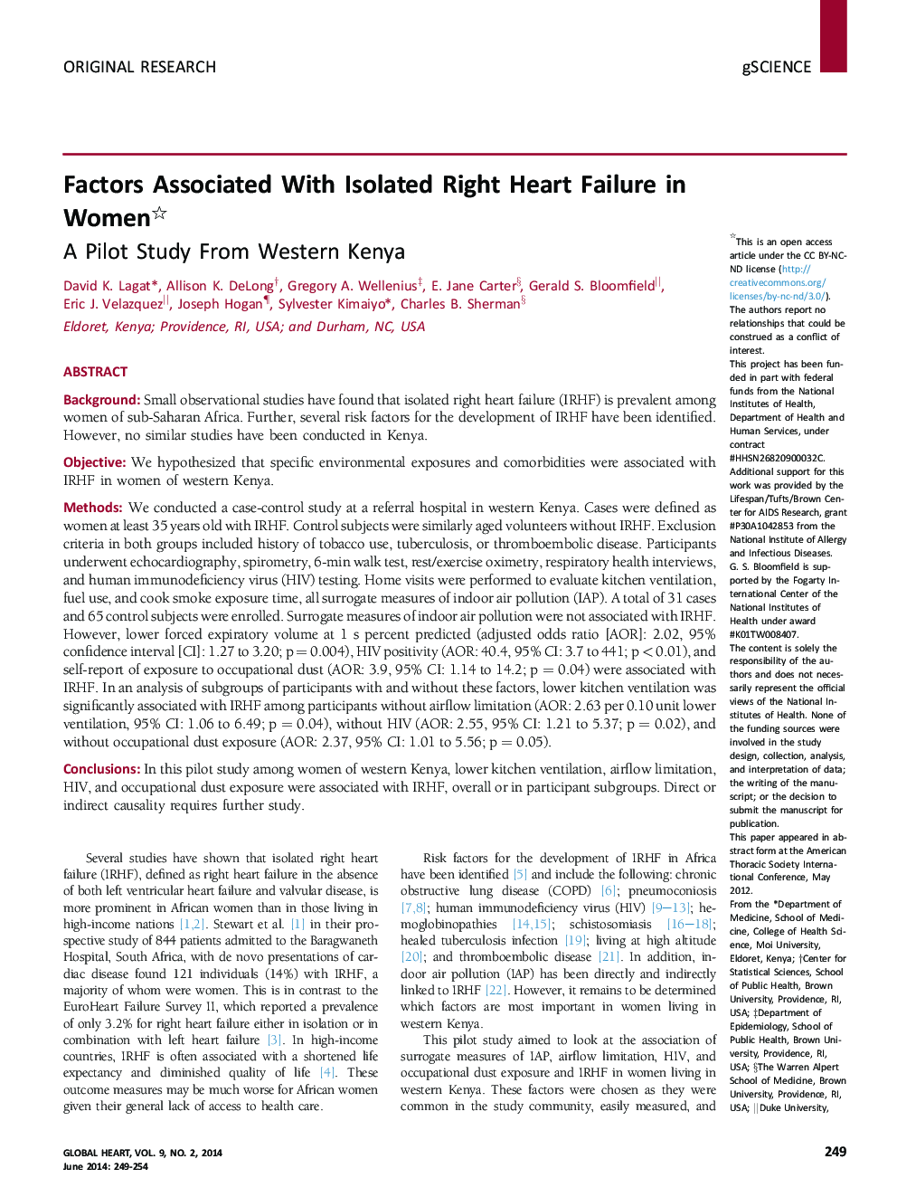 Factors Associated With Isolated Right Heart Failure in Women: A Pilot Study From Western Kenya