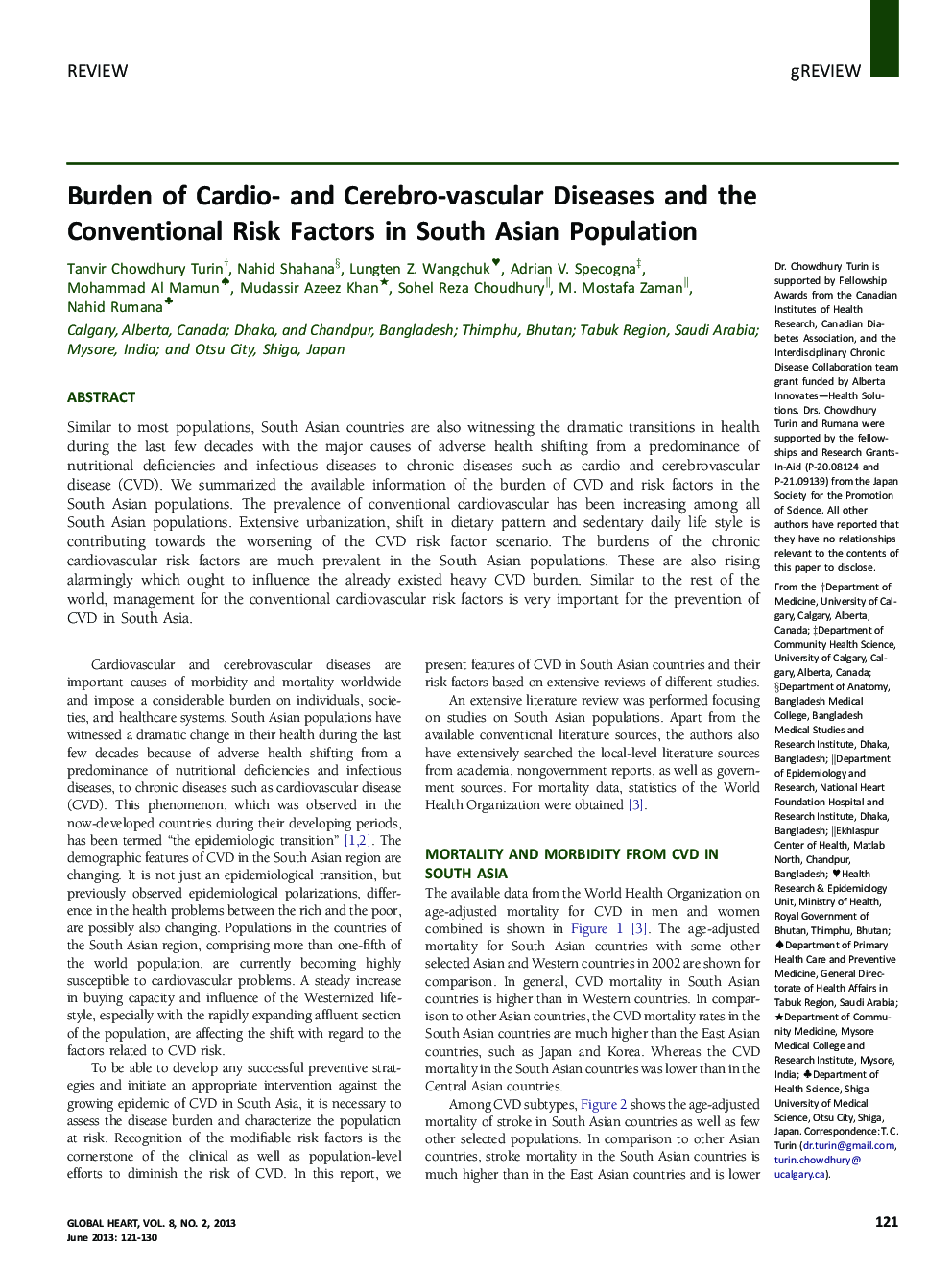 Burden of Cardio- and Cerebro-vascular Diseases and the Conventional Risk Factors in South Asian Population
