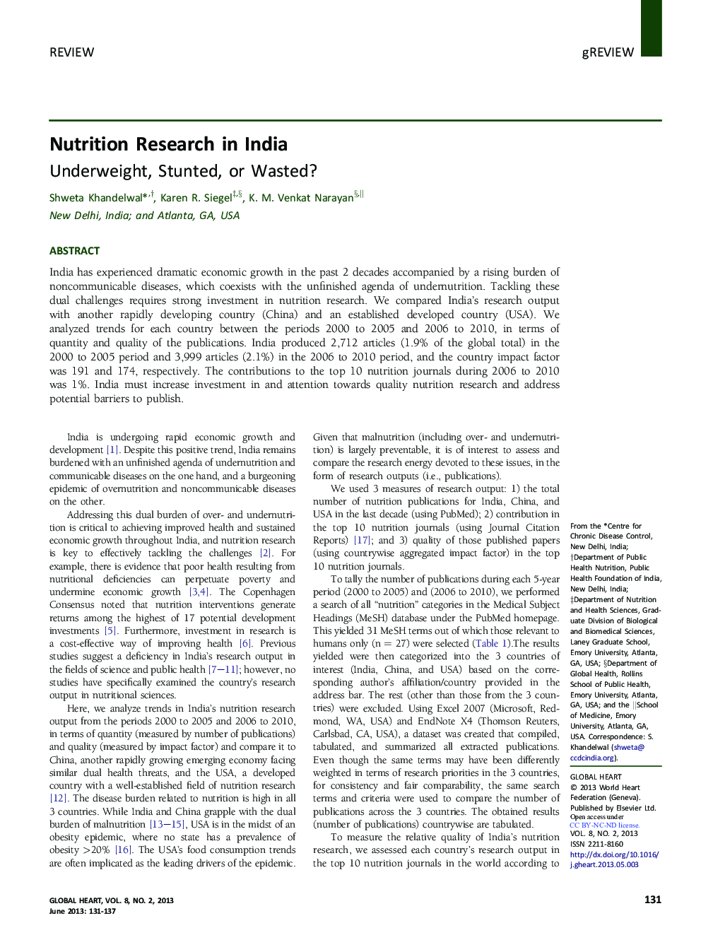 Nutrition Research in India: Underweight, Stunted, or Wasted?