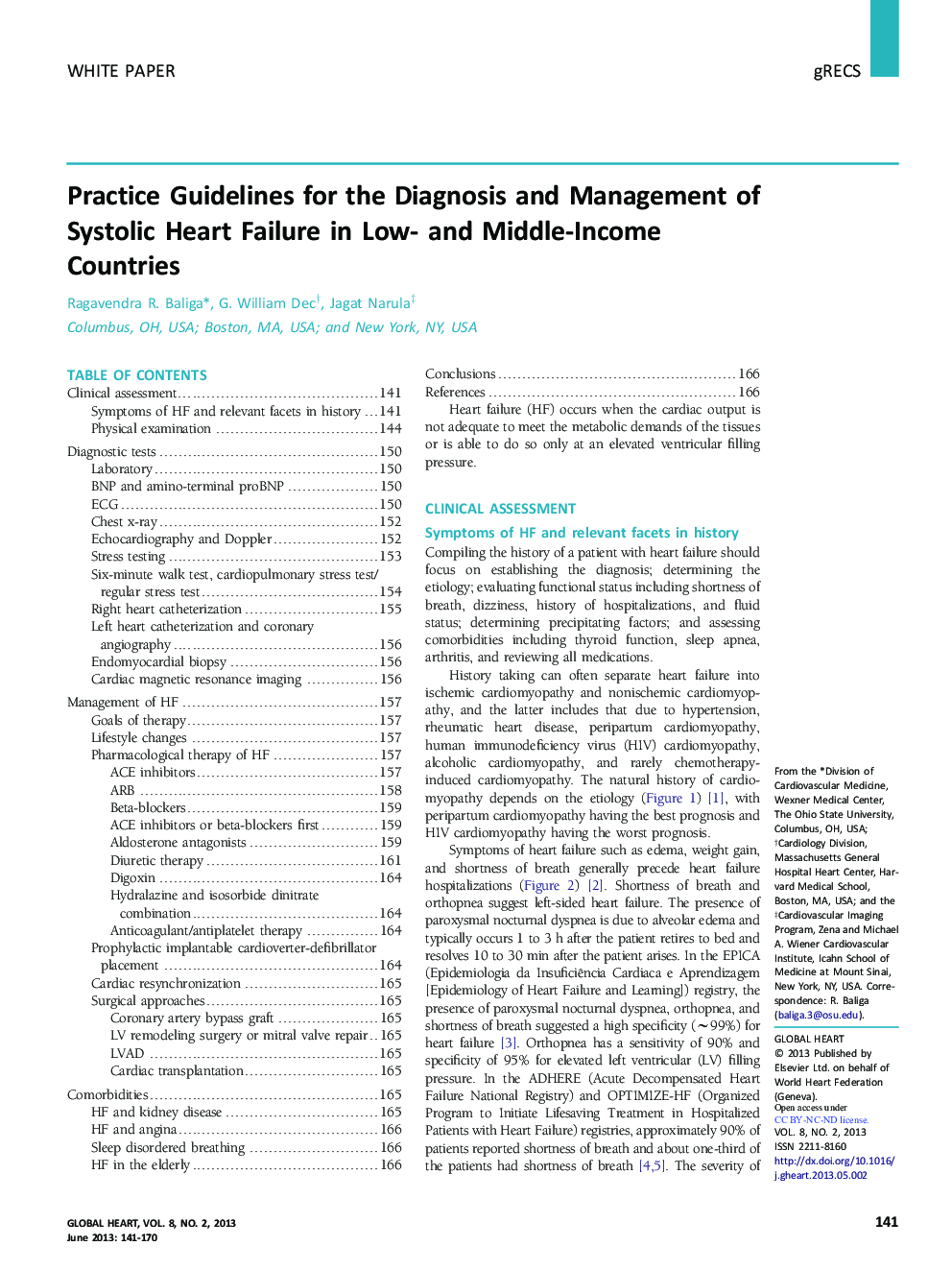Practice Guidelines for the Diagnosis and Management of Systolic Heart Failure in Low- and Middle-Income Countries