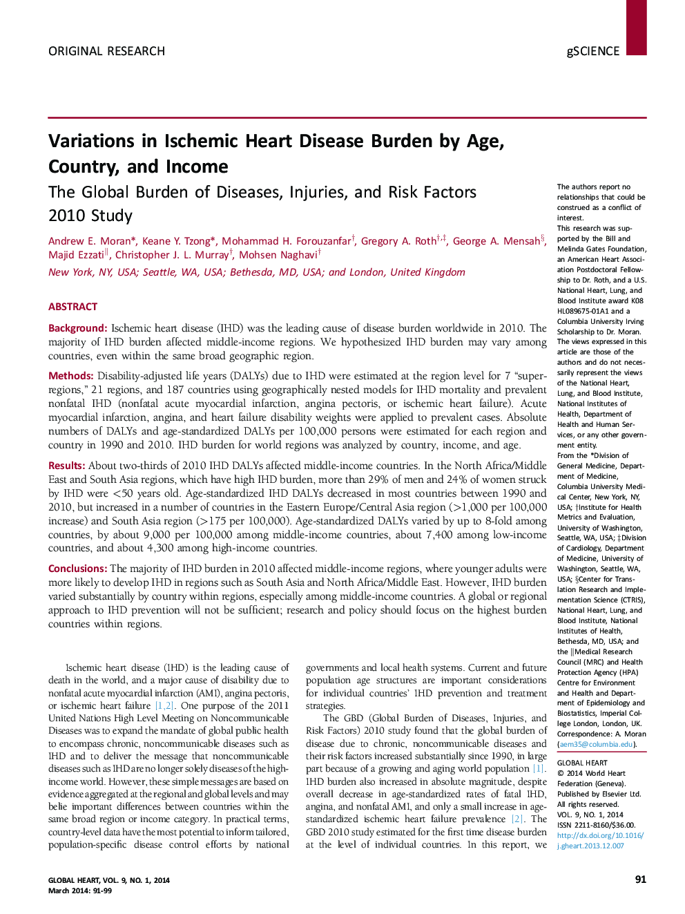 Variations in Ischemic Heart Disease Burden by Age, Country, and Income: The Global Burden of Diseases, Injuries, and Risk Factors 2010 Study