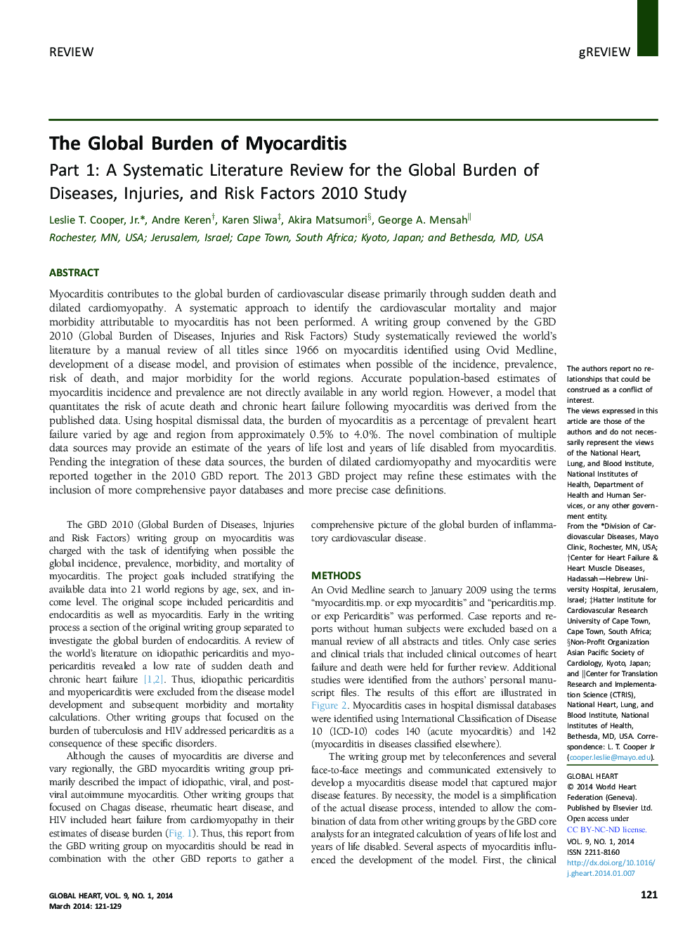 The Global Burden of Myocarditis: Part 1: A Systematic Literature Review for the Global Burden of Diseases, Injuries, and Risk Factors 2010 Study