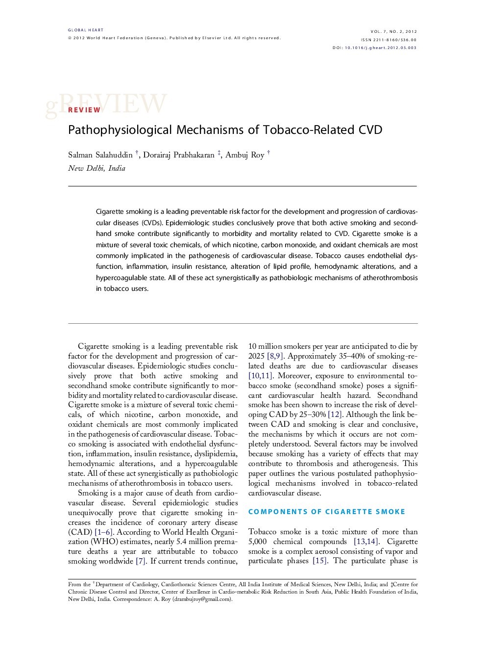 Pathophysiological Mechanisms of Tobacco-Related CVD