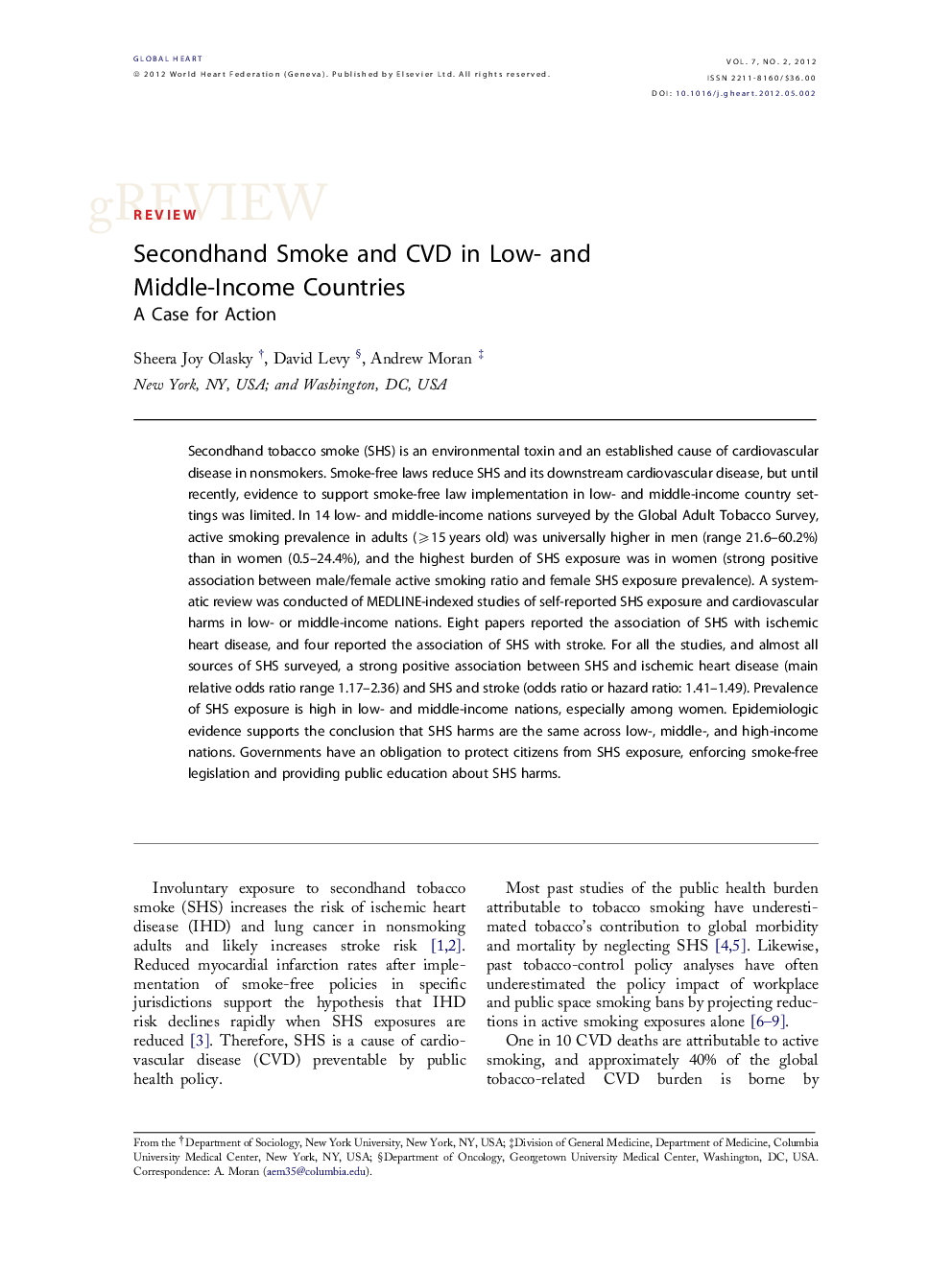 Secondhand Smoke and CVD in Low- and Middle-Income Countries: A Case for Action