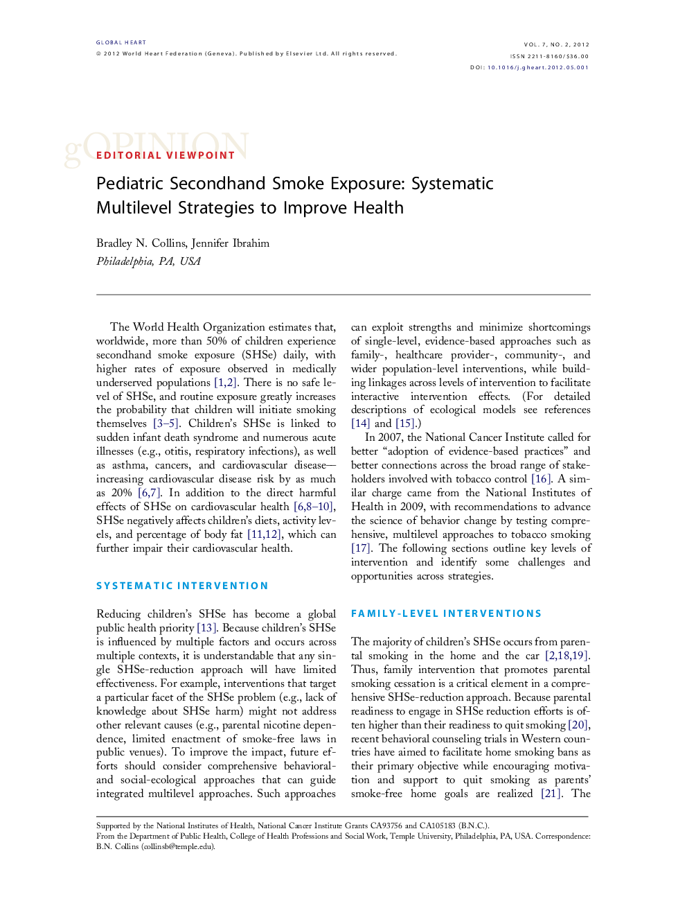 Pediatric Secondhand Smoke Exposure: Systematic Multilevel Strategies to Improve Health