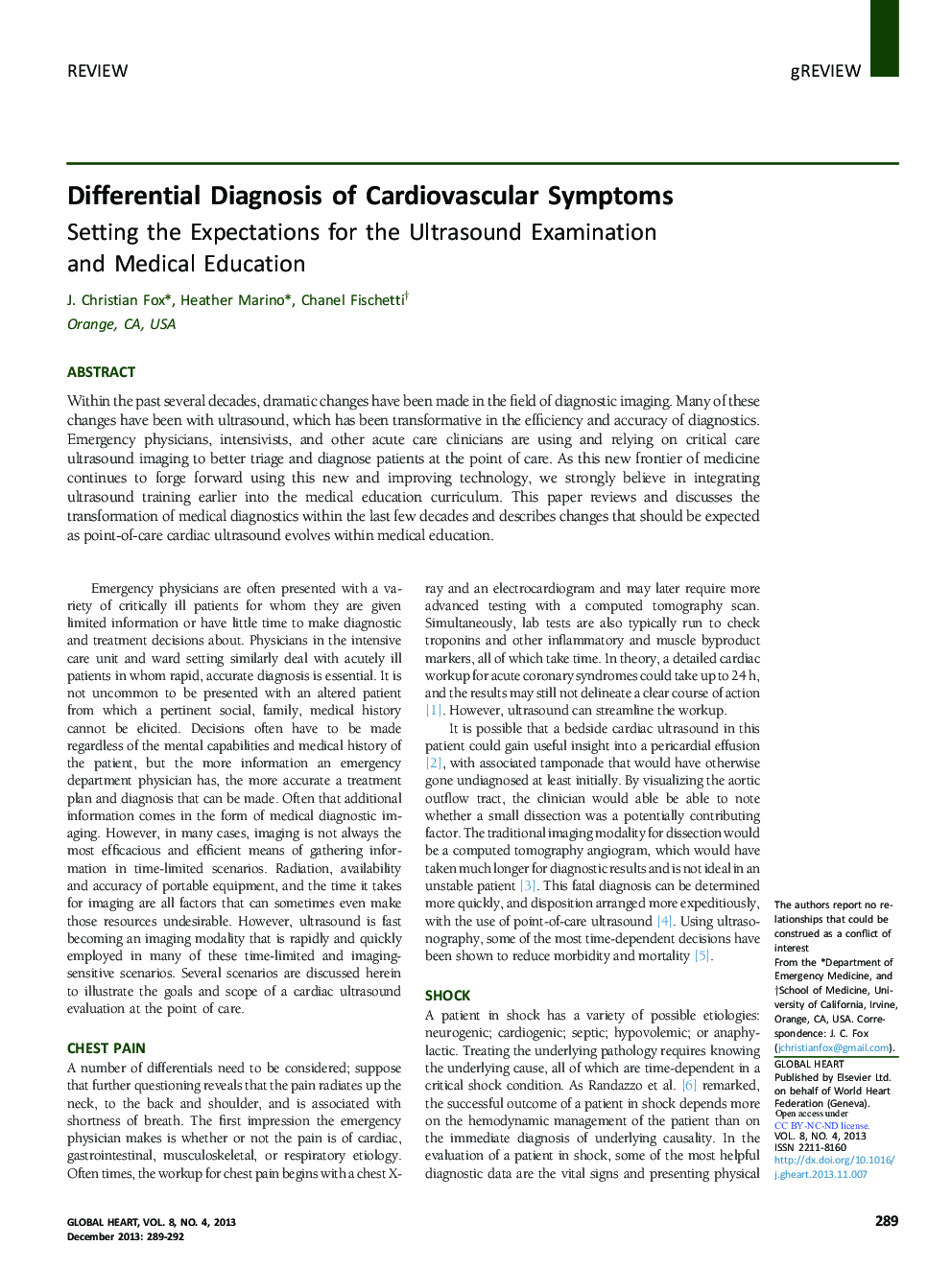 Differential Diagnosis of Cardiovascular Symptoms: Setting the Expectations for the Ultrasound Examination and Medical Education