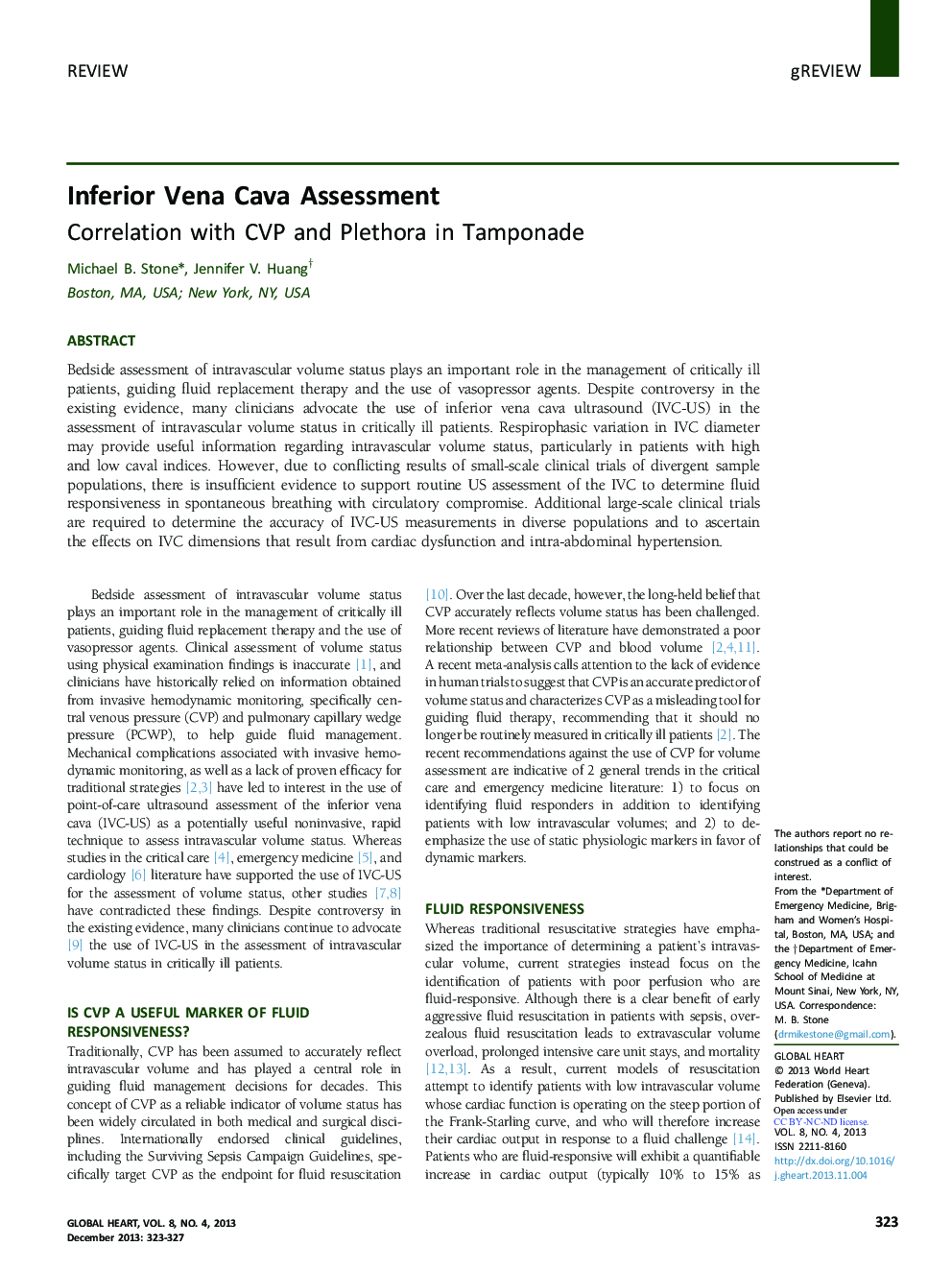 Inferior Vena Cava Assessment: Correlation with CVP and Plethora in Tamponade