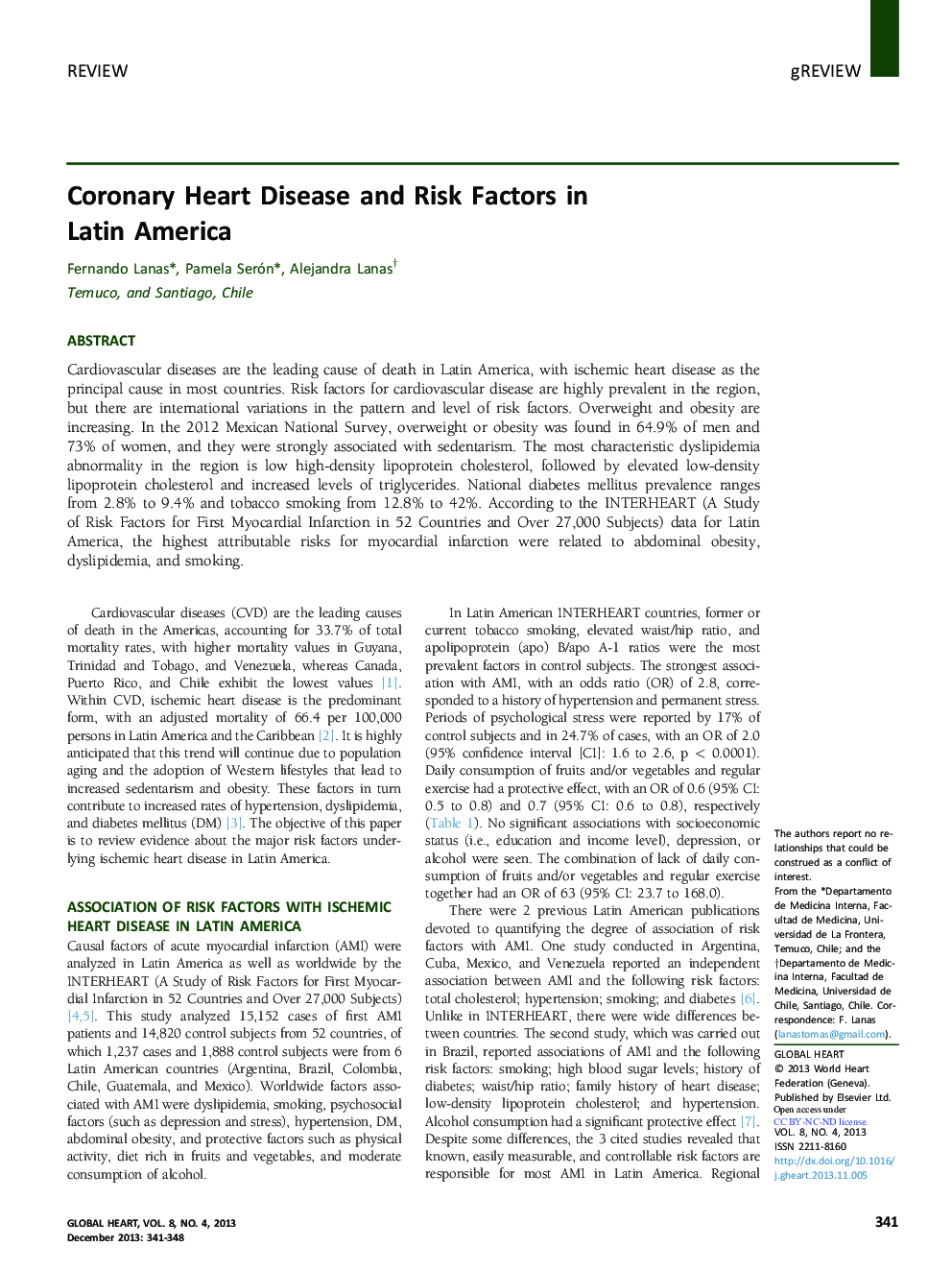 Coronary Heart Disease and Risk Factors in Latin America