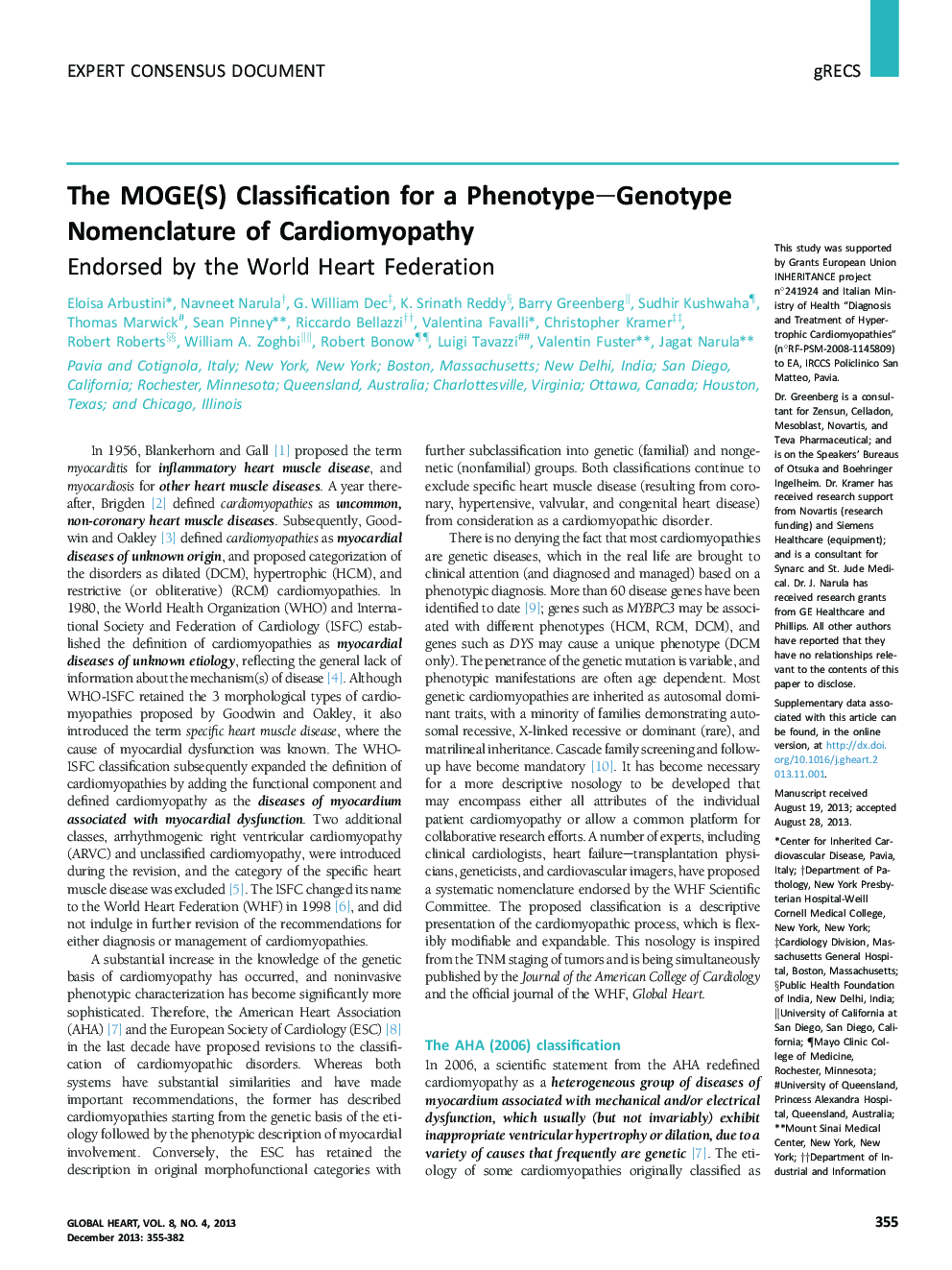 The MOGE(S) Classification for a Phenotype-Genotype Nomenclature of Cardiomyopathy