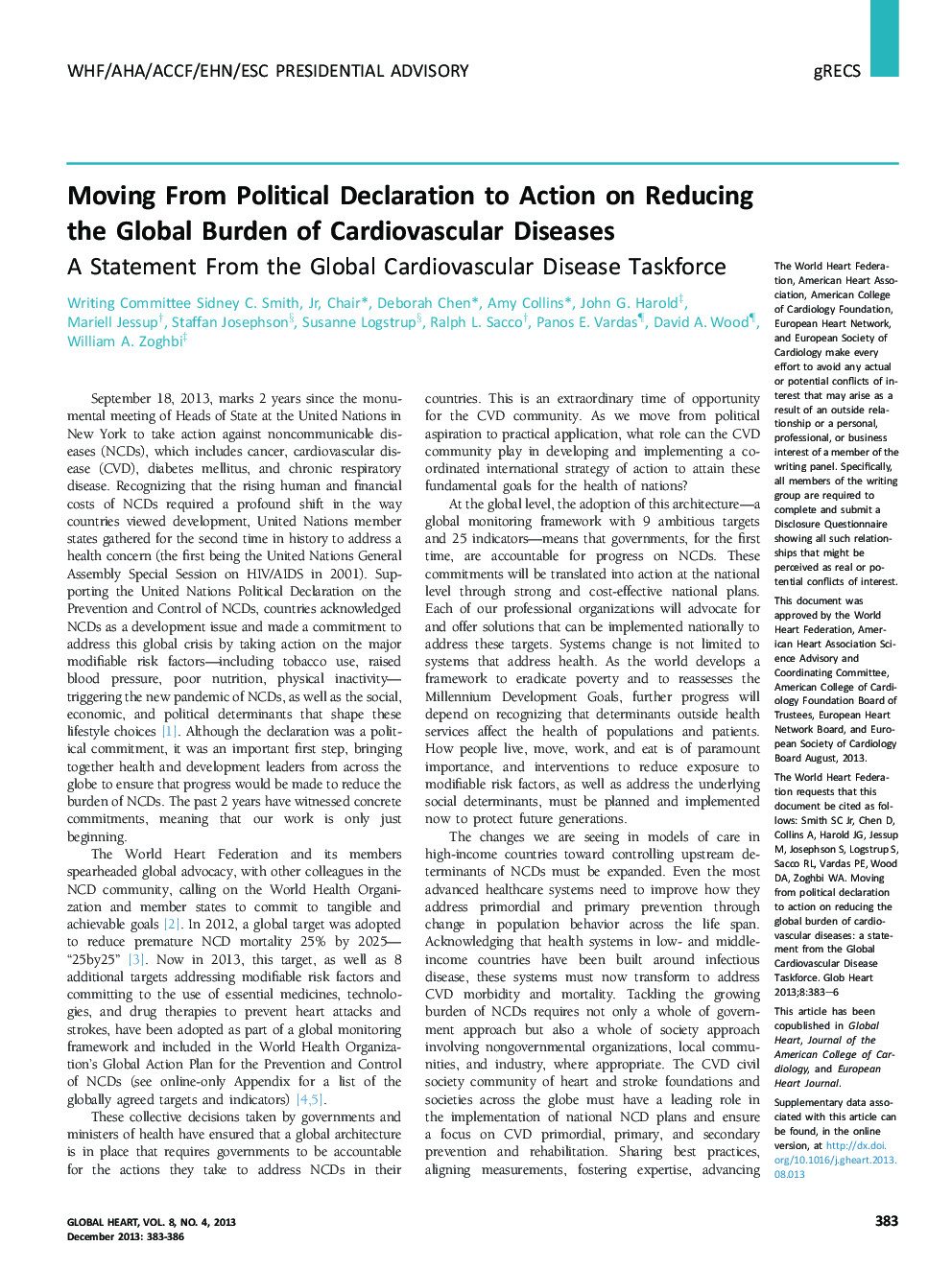 Moving From Political Declaration to Action on Reducing the Global Burden of Cardiovascular Diseases