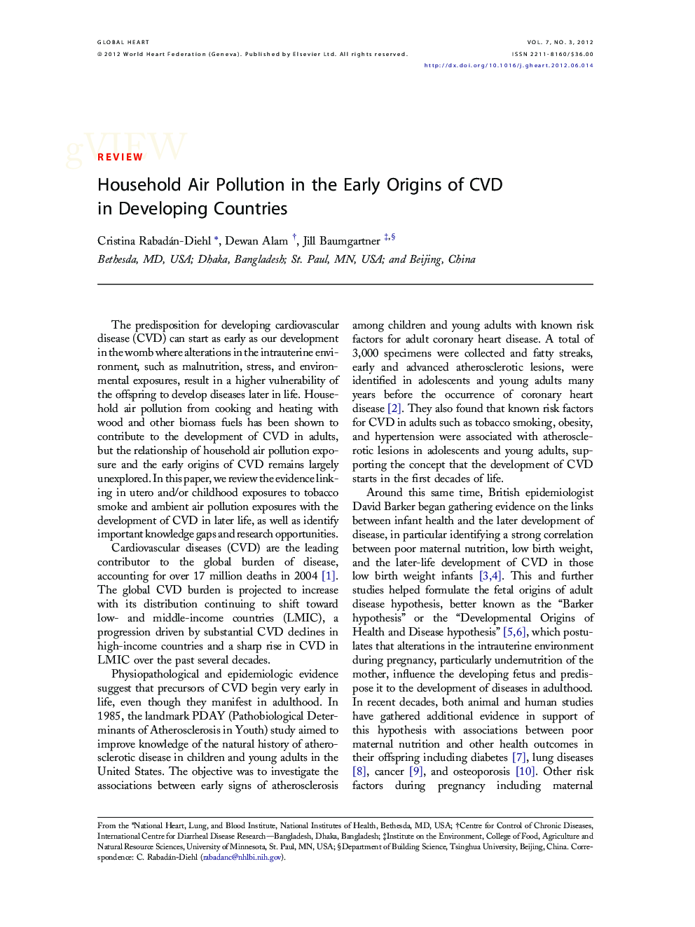 Household Air Pollution in the Early Origins of CVD in Developing Countries
