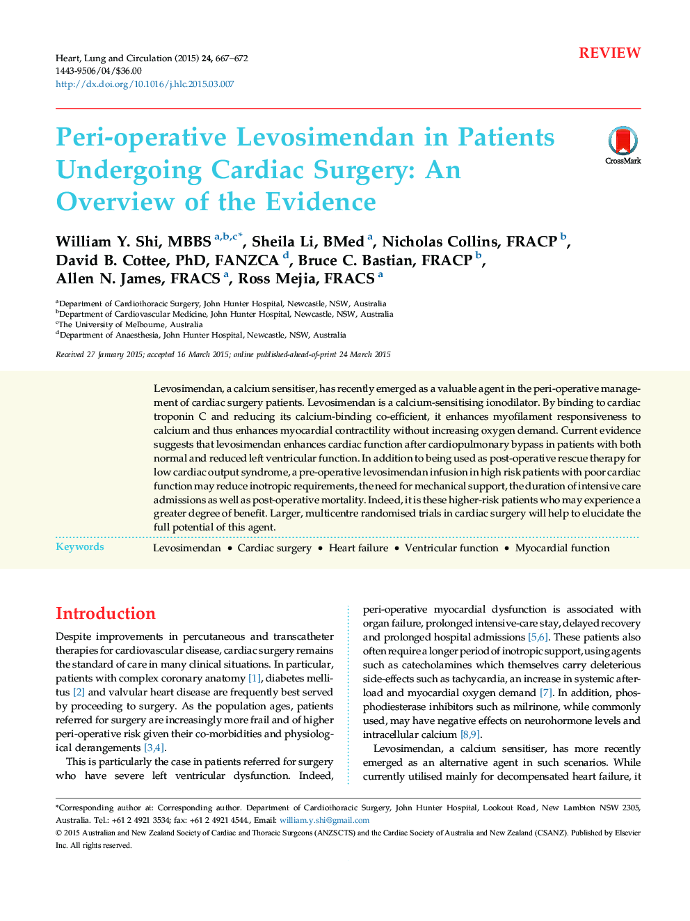 Peri-operative Levosimendan in Patients Undergoing Cardiac Surgery: An Overview of the Evidence