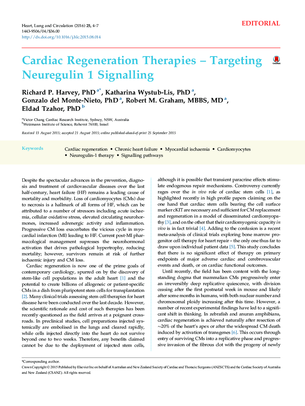 Cardiac Regeneration Therapies - Targeting Neuregulin 1 Signalling