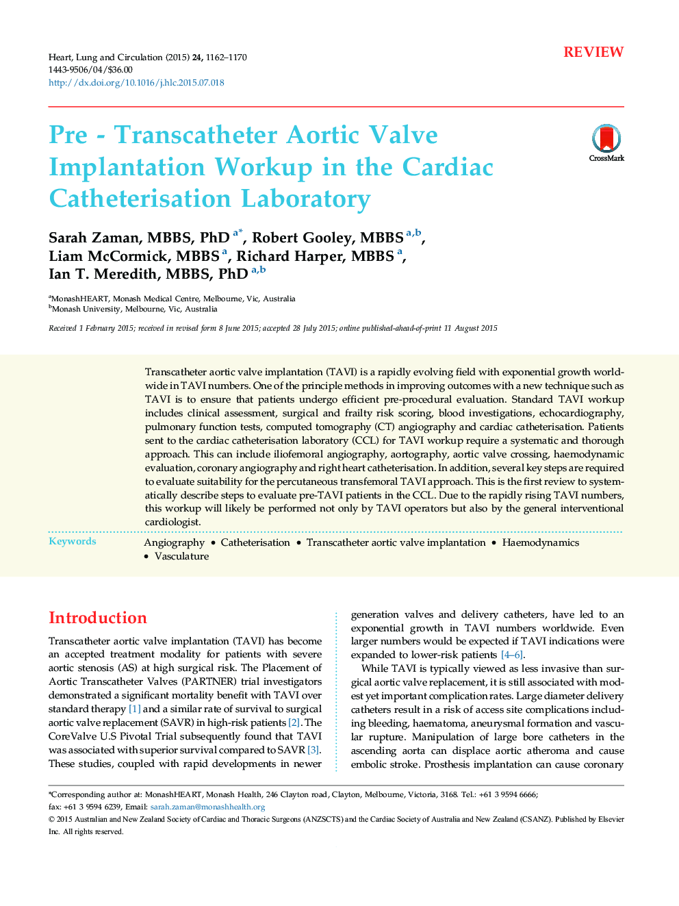 Pre - Transcatheter Aortic Valve Implantation Workup in the Cardiac Catheterisation Laboratory