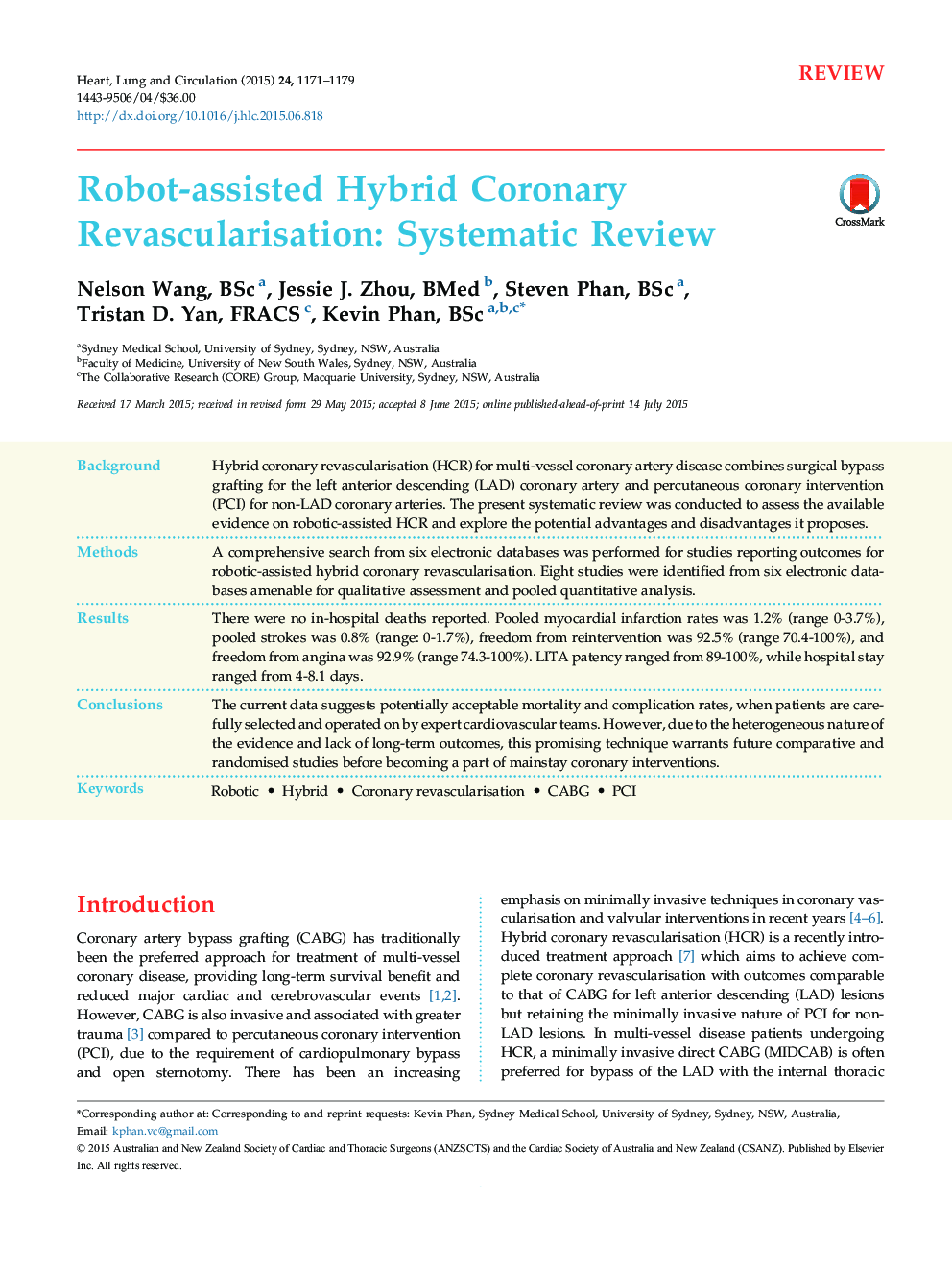 Robot-assisted Hybrid Coronary Revascularisation: Systematic Review
