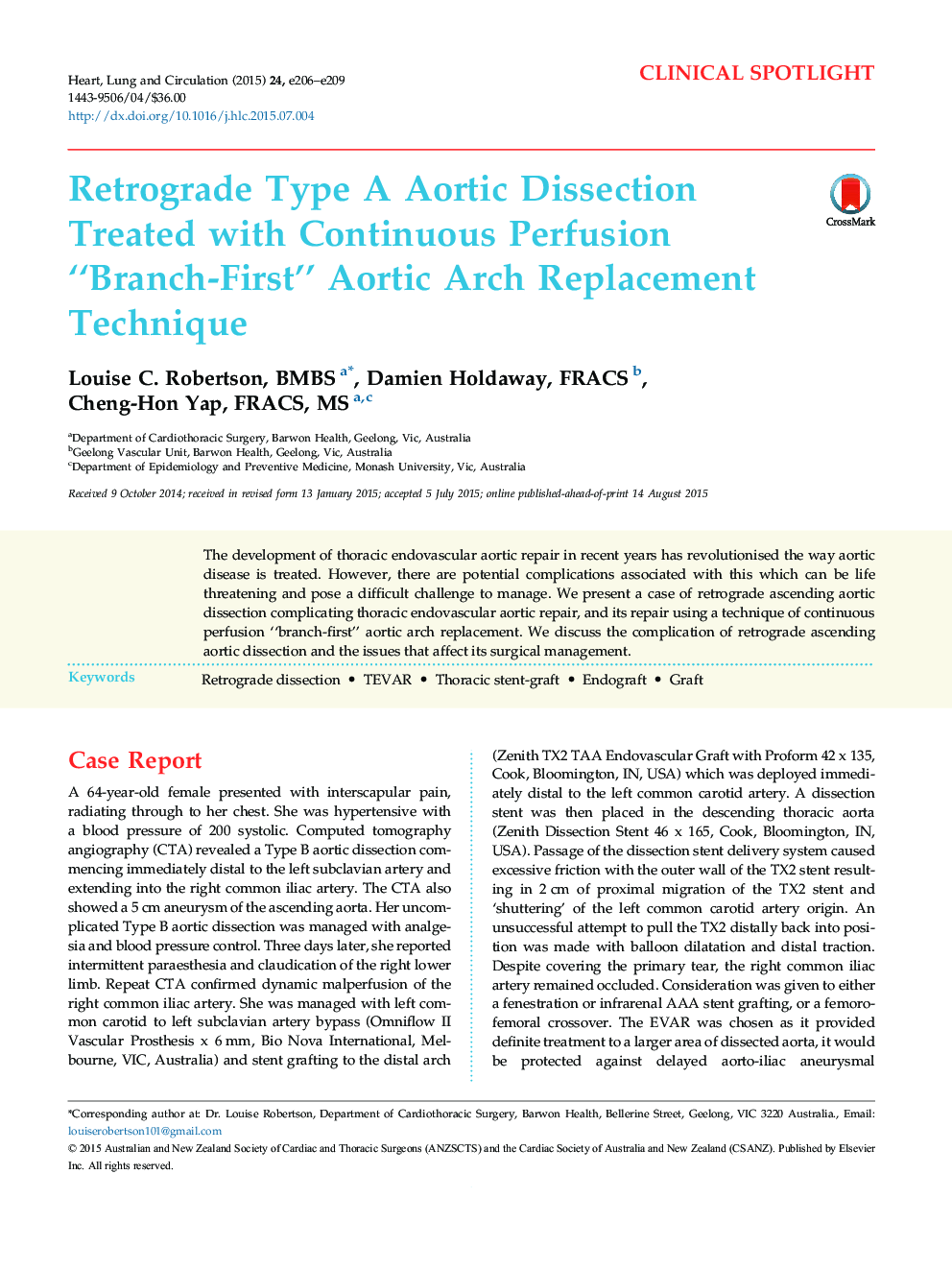 Retrograde Type A Aortic Dissection Treated with Continuous Perfusion “Branch-First” Aortic Arch Replacement Technique