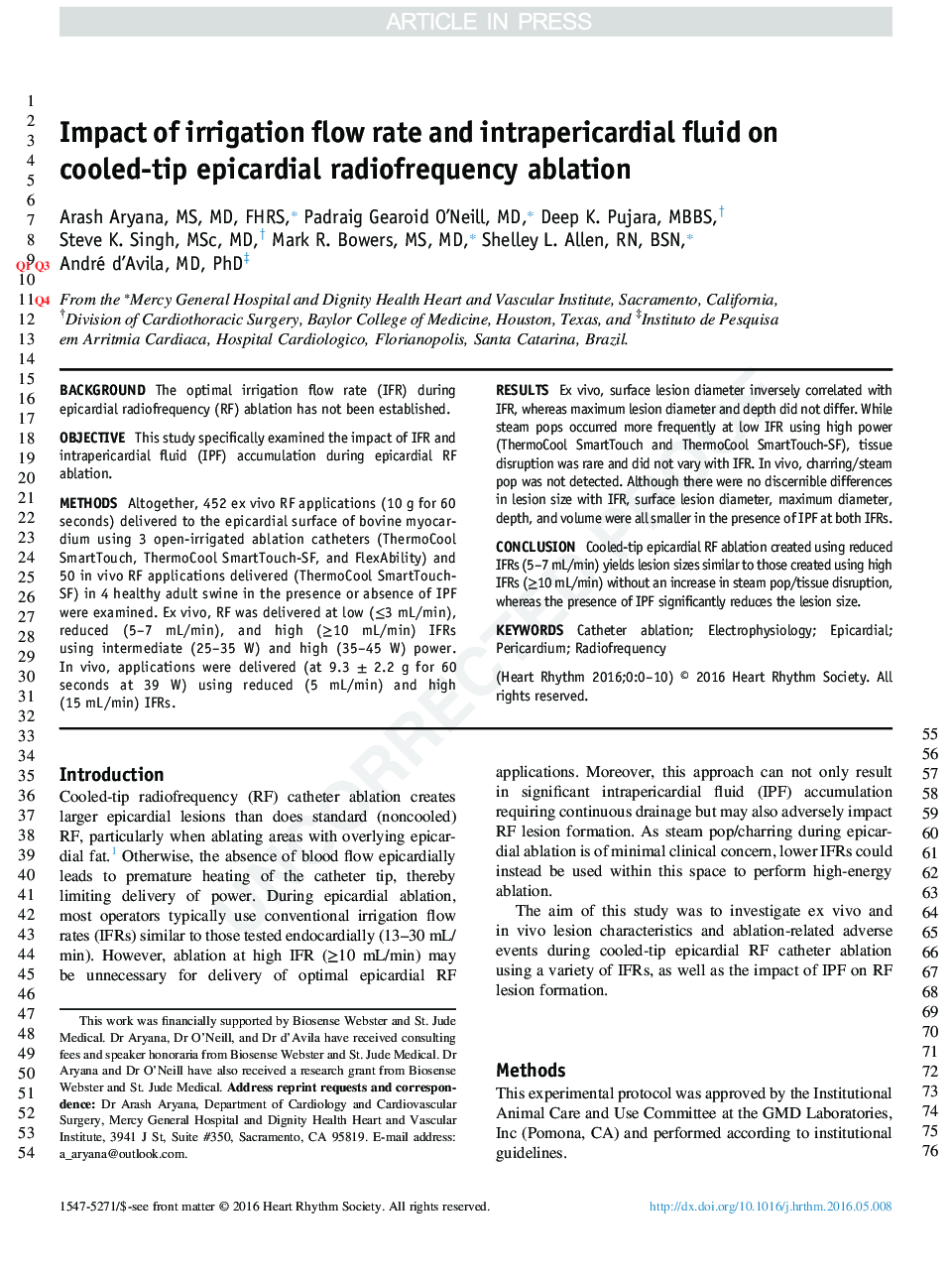 Impact of irrigation flow rate and intrapericardial fluid on cooled-tip epicardial radiofrequency ablation