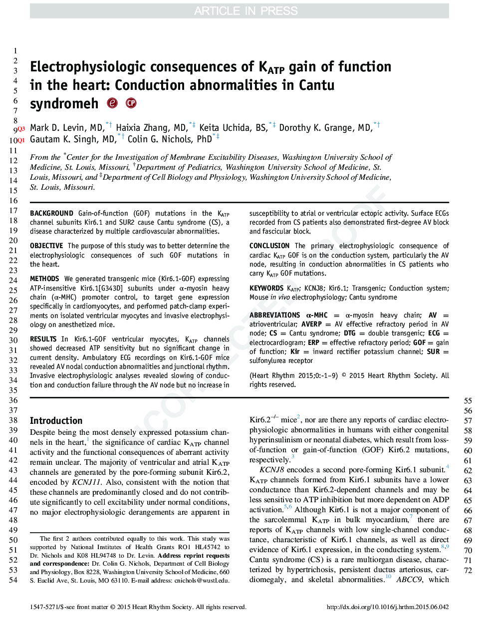 Electrophysiologic consequences of KATP gain of function in the heart: Conduction abnormalities in Cantu syndrome