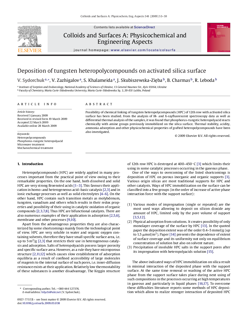 Deposition of tungsten heteropolycompounds on activated silica surface