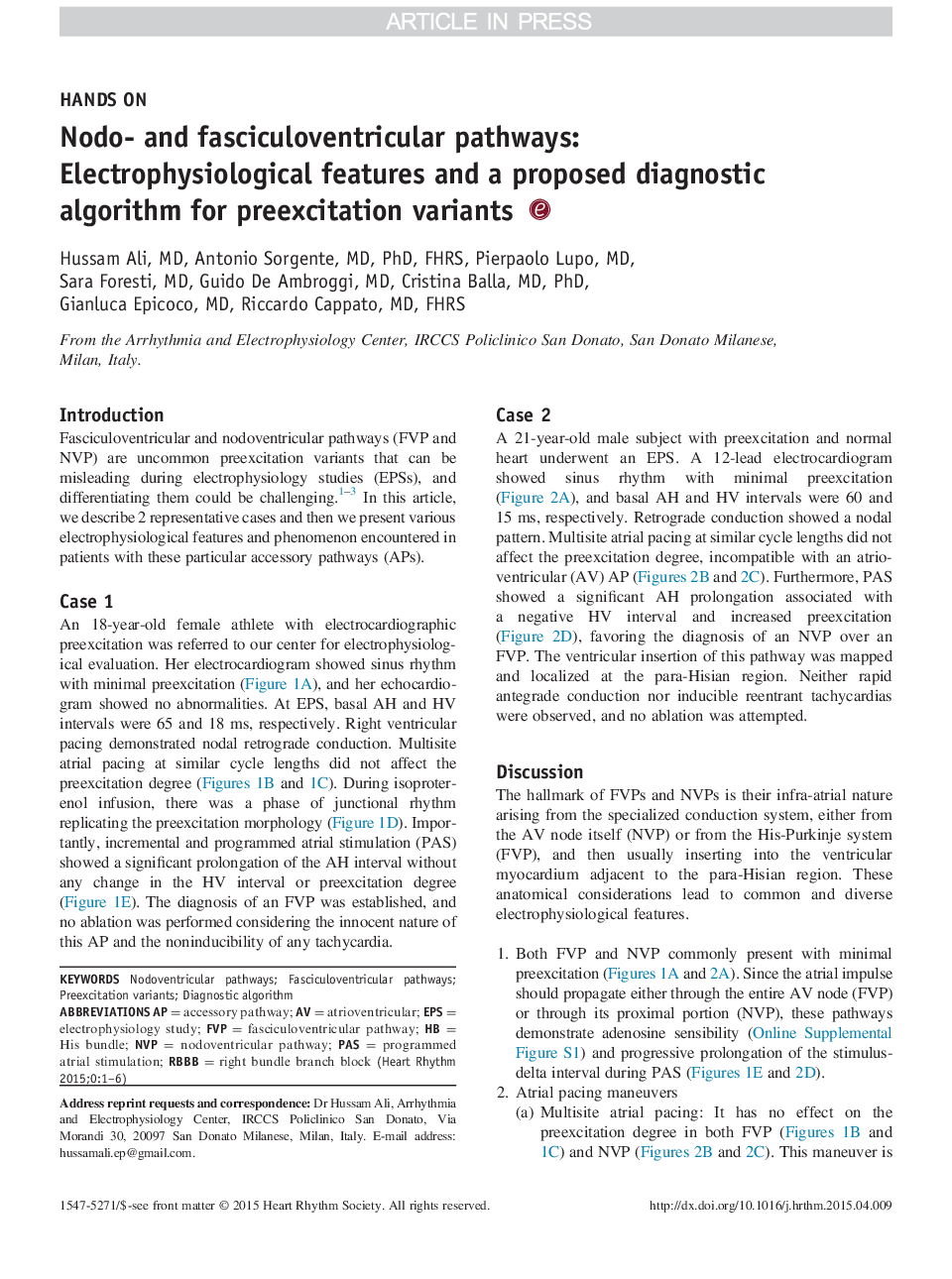 Nodo- and fasciculoventricular pathways: Electrophysiological features and a proposed diagnostic algorithm for preexcitation variants