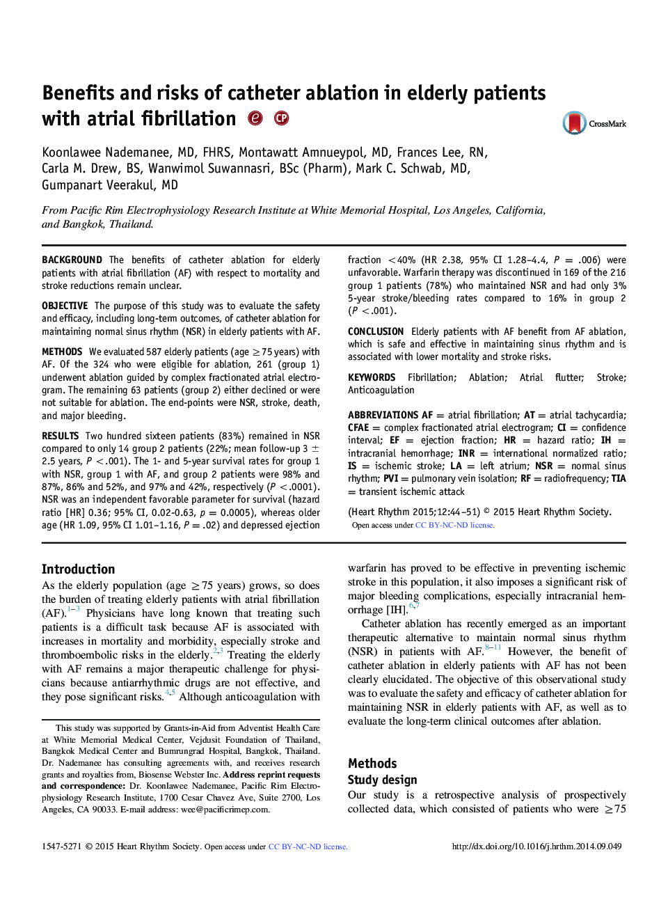 Benefits and risks of catheter ablation in elderly patients with atrial fibrillation