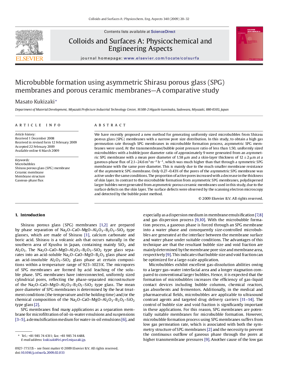 Microbubble formation using asymmetric Shirasu porous glass (SPG) membranes and porous ceramic membranes-A comparative study