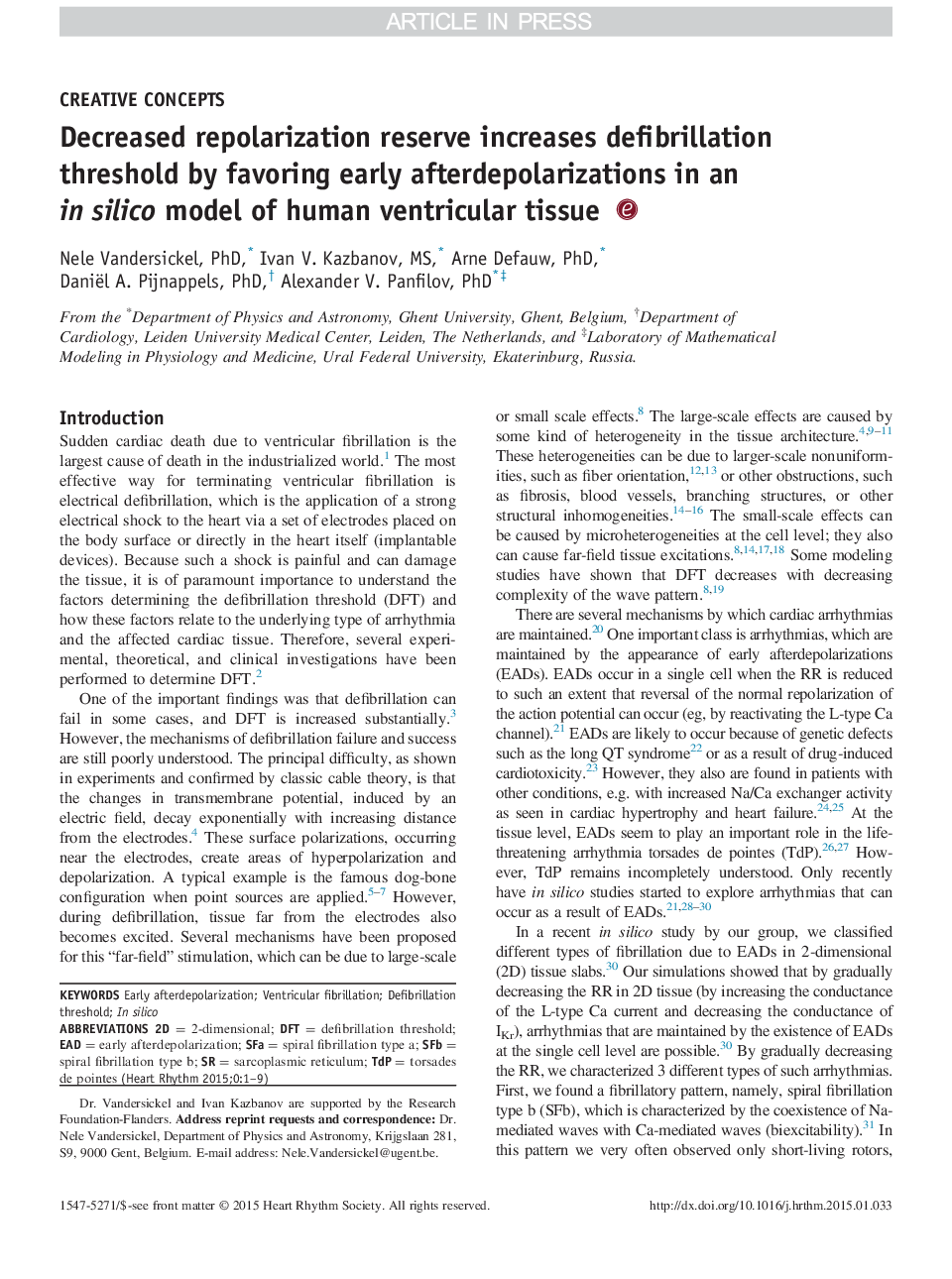 Decreased repolarization reserve increases defibrillation threshold by favoring early afterdepolarizations in an in silico model of human ventricular tissue